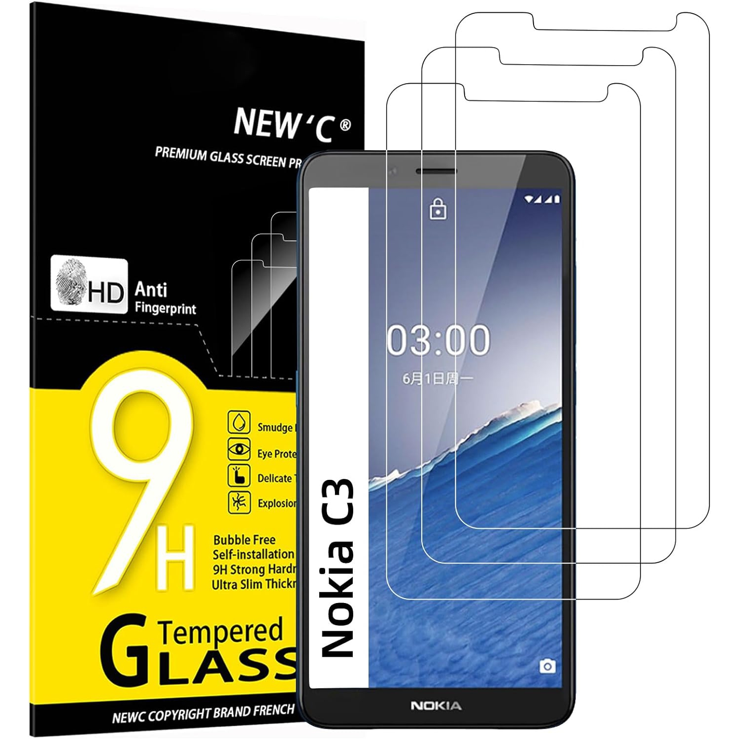 [3 Pack] Designed for Nokia C3 Screen Protector Tempered Glass, Bubble Free, Ultra Resistant