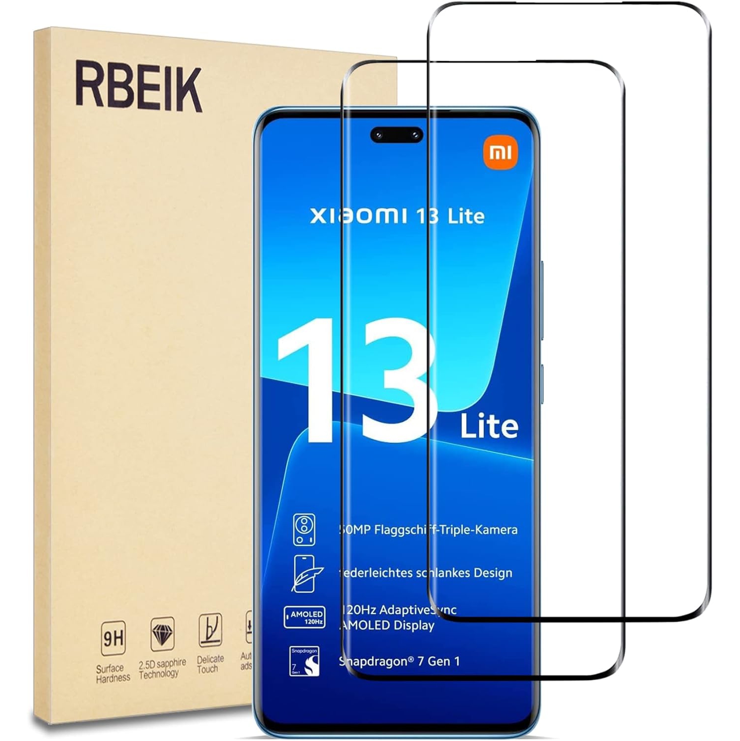 [2PACK for Xiaomi 13 Lite Screen Protector Glass, Premium 9H Hardness 3D Curved Edge Glue Tempered Glass Edge to