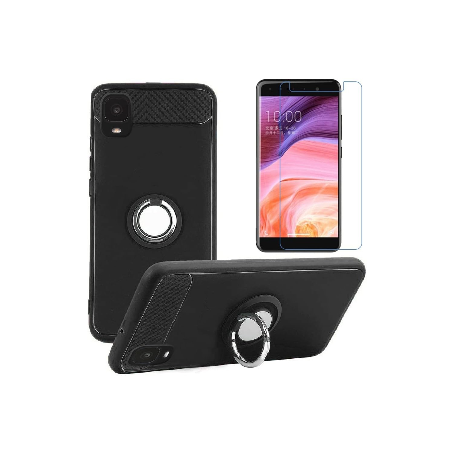 Alcatel TCL A3 / A30 Screen Protector with Case, Rotating Ring [Magnetic Car Mount] [Fashion] TPU Protection Cover Case