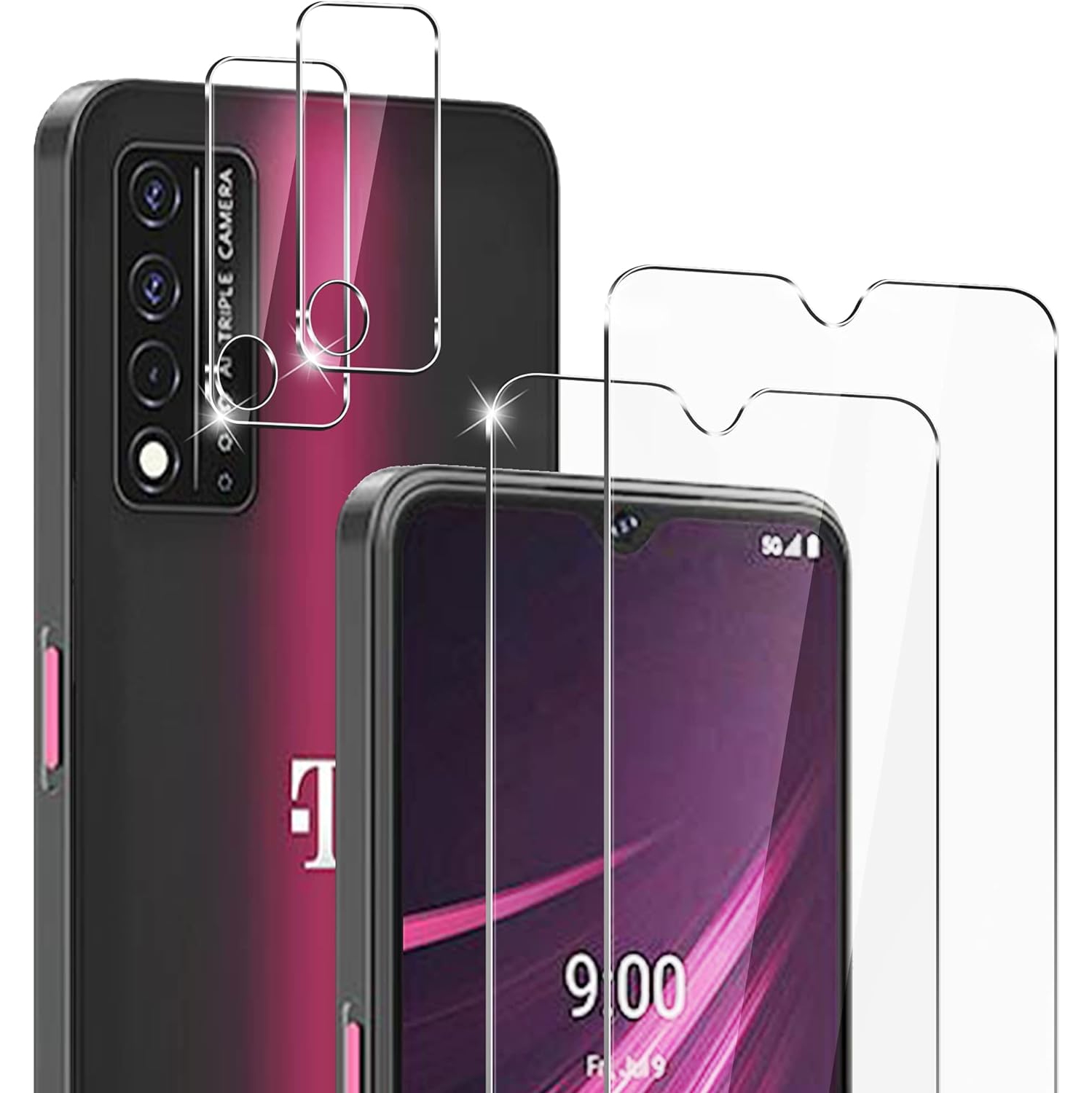 [2+2 Pack] Tempered Glass Screen Protector for T-Mobile REVVL V+ 5G(T-Mobile REVVL V Plus 5G) - and Camera Lens