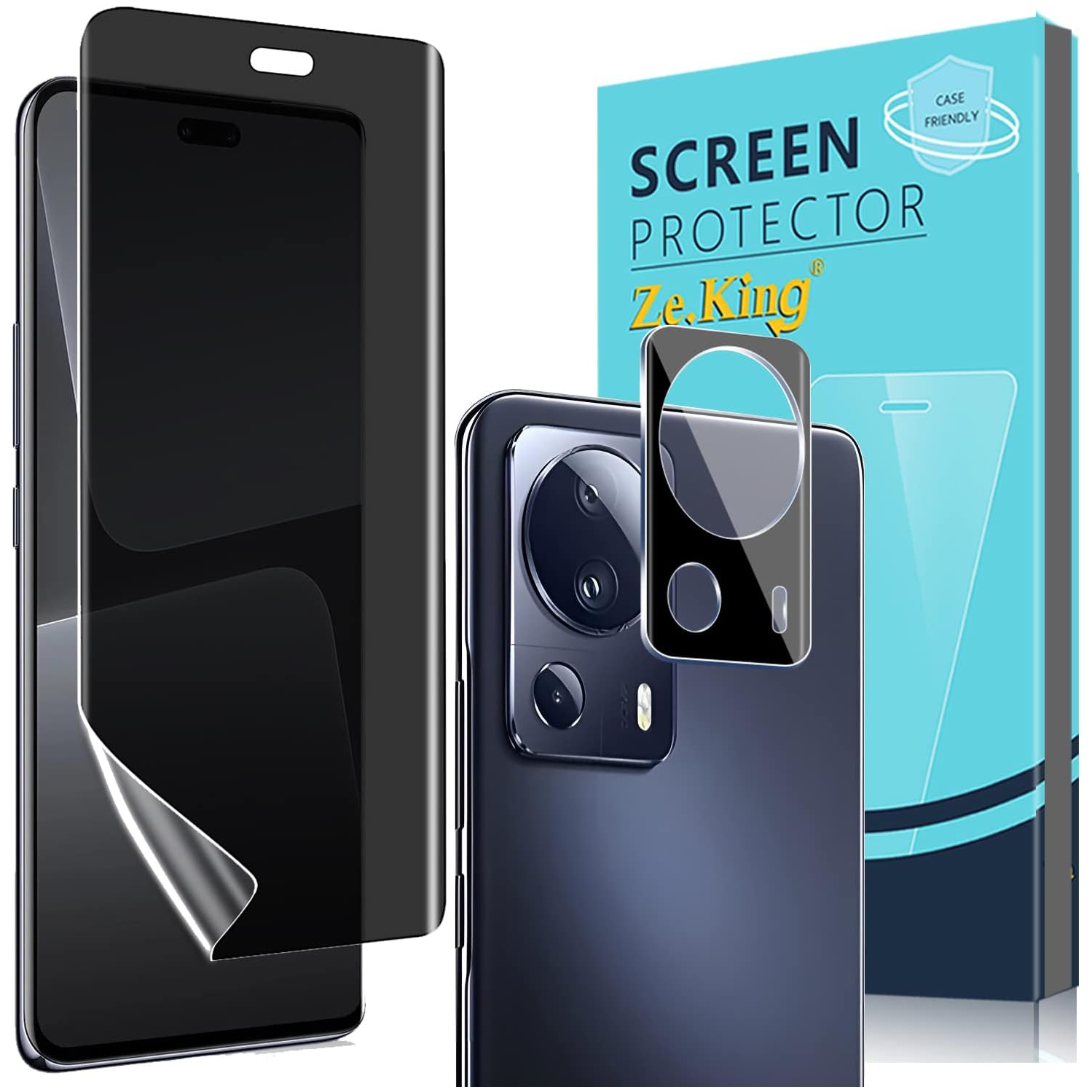 [2+2 Pack] Xiaomi 13 lite Privacy Screen Protector and Camera Lens Protector, Anti-spy Anti-Explosion Screen