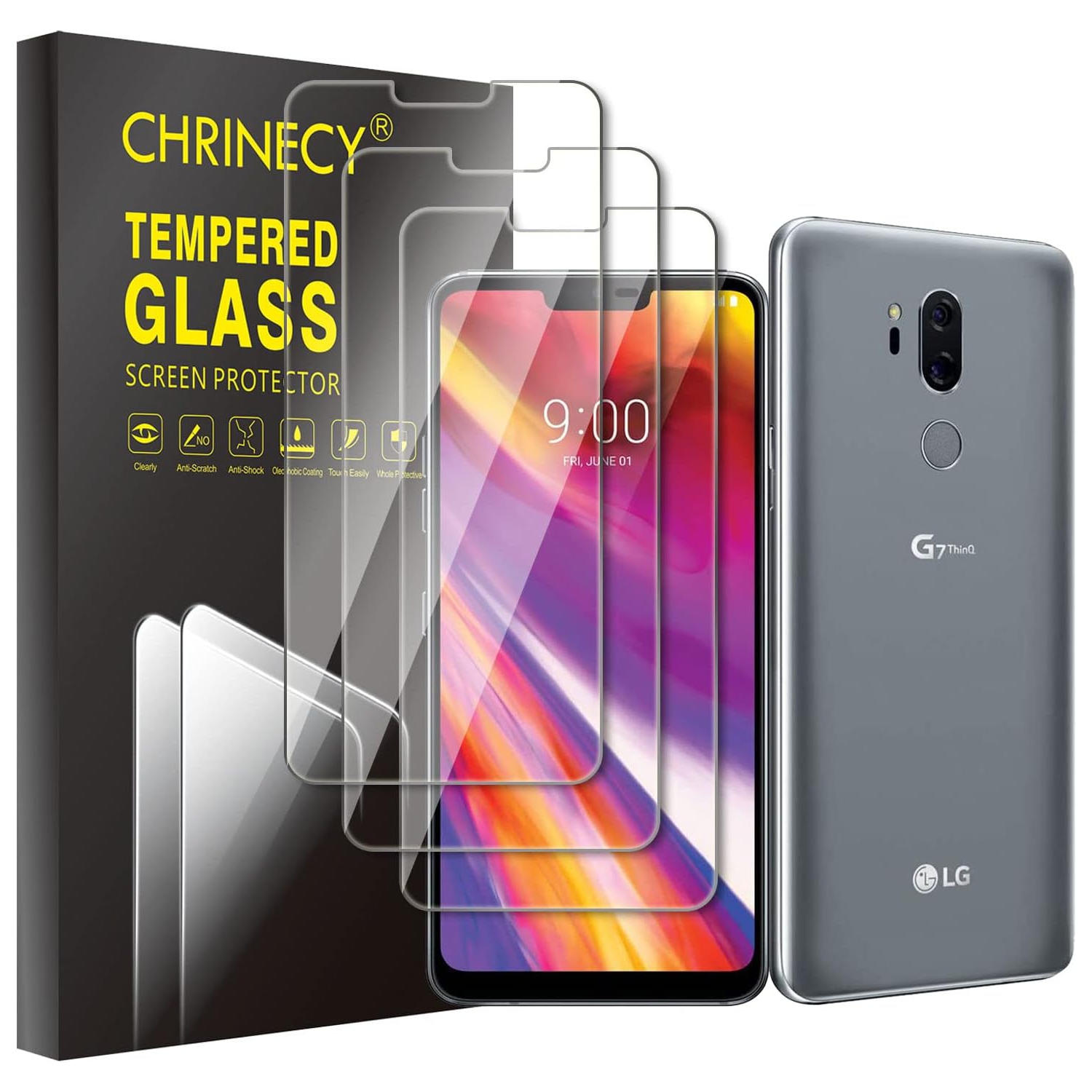 [3 Pack] Screen Protector for LG G7 ThinQ, 9H Hardness Tempered Glass Film, Anti-Scratch, Case Friendly, Premium HD