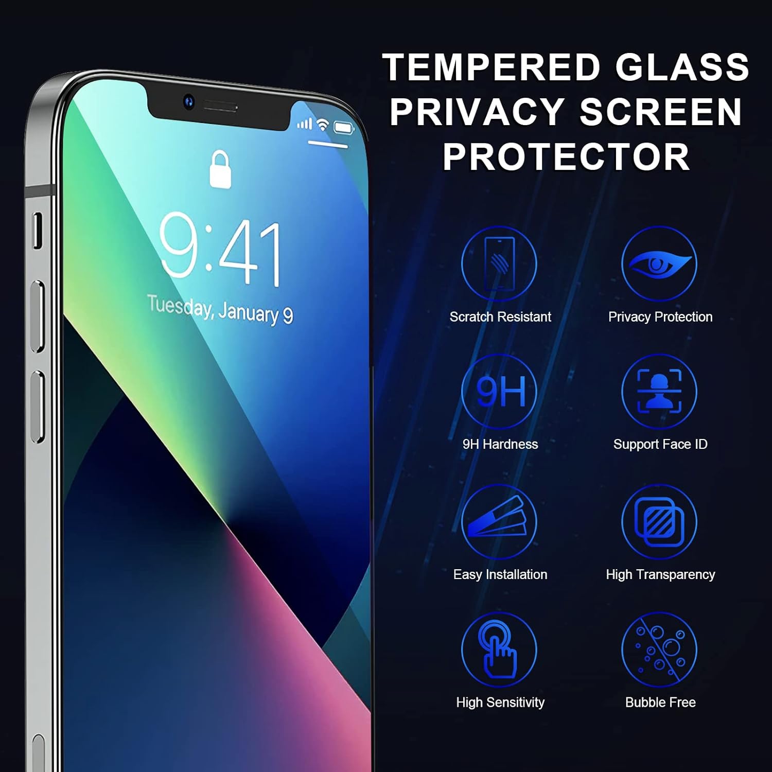 [3 Pack] Privacy Screen Protector for iPhone 13, Full Cover Anti-Spy Screen Protector Tempered Glass Film [6.1