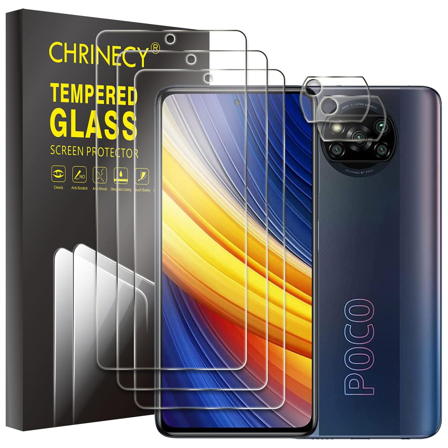 [5 Pack] 3Pack Screen Protector Compatible for Xiaomi Poco X3/Poco X3 Pro/Redmi Poco X3 NFC with 2Pack Camera