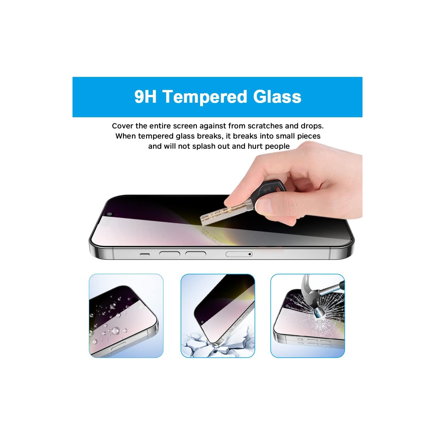 [Paquet de 2] Protecteur d’écran de confidentialité pour iPhone 14 Pro, film de verre trempé anti-espion, anti-Covergae complet