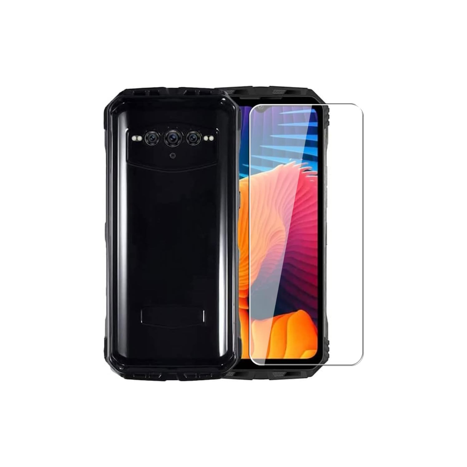 Case for Doogee V30 5G + Glass Screen Protector Tempered Film - Transparent Silicone Soft Flexible Bumper