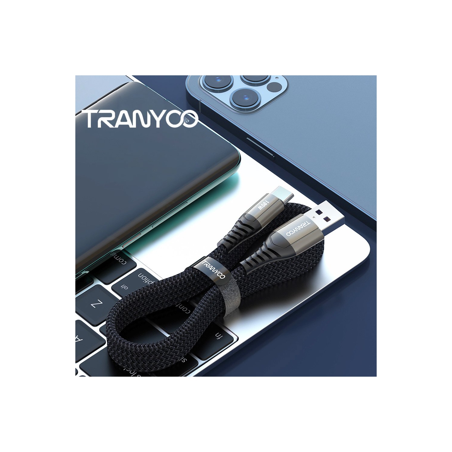 TRANYOO 2M 6A 100W USB Type C Cable Fast Charging Charger Data Sync Cable Cord