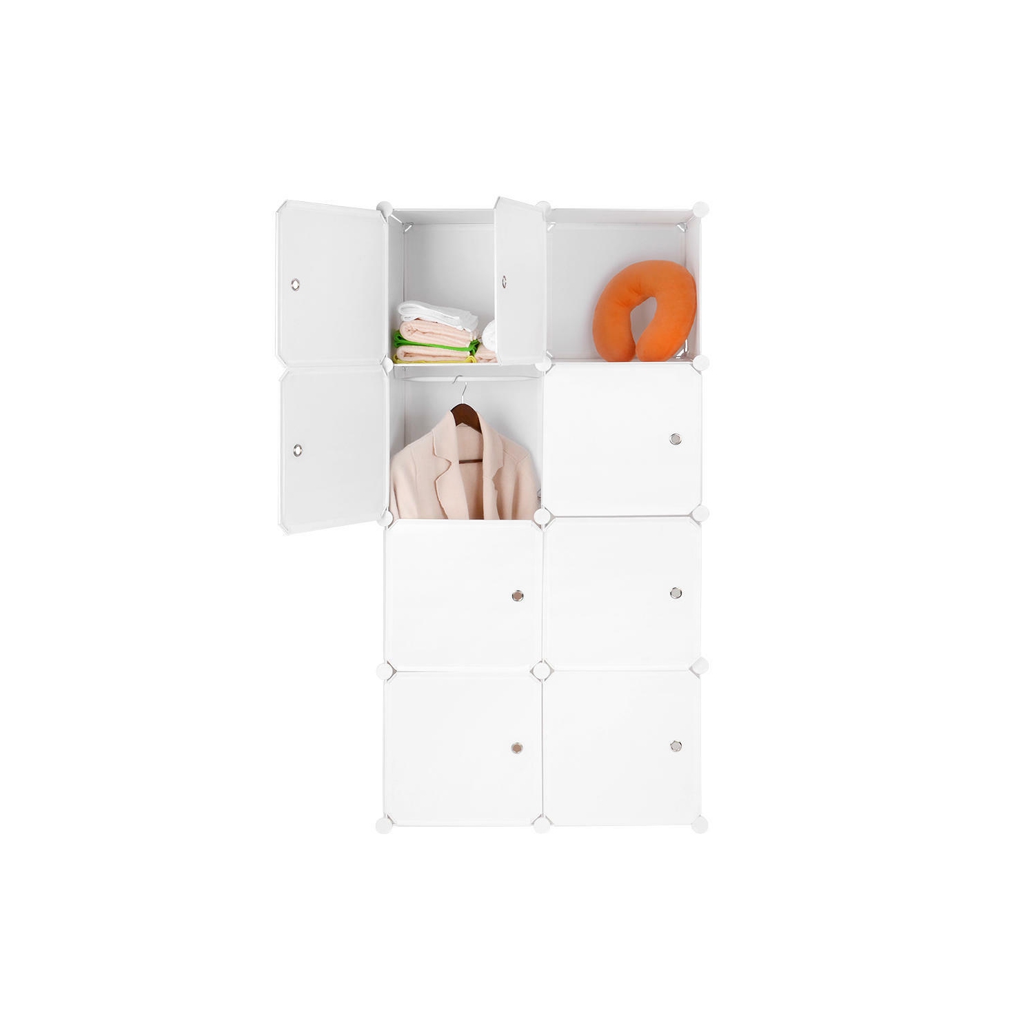 8 Cube Multi-Use DIY Portable Closet Organizer ,Modular Cabinet for Hanging Clothes, Armoire Wardrobe with Doors