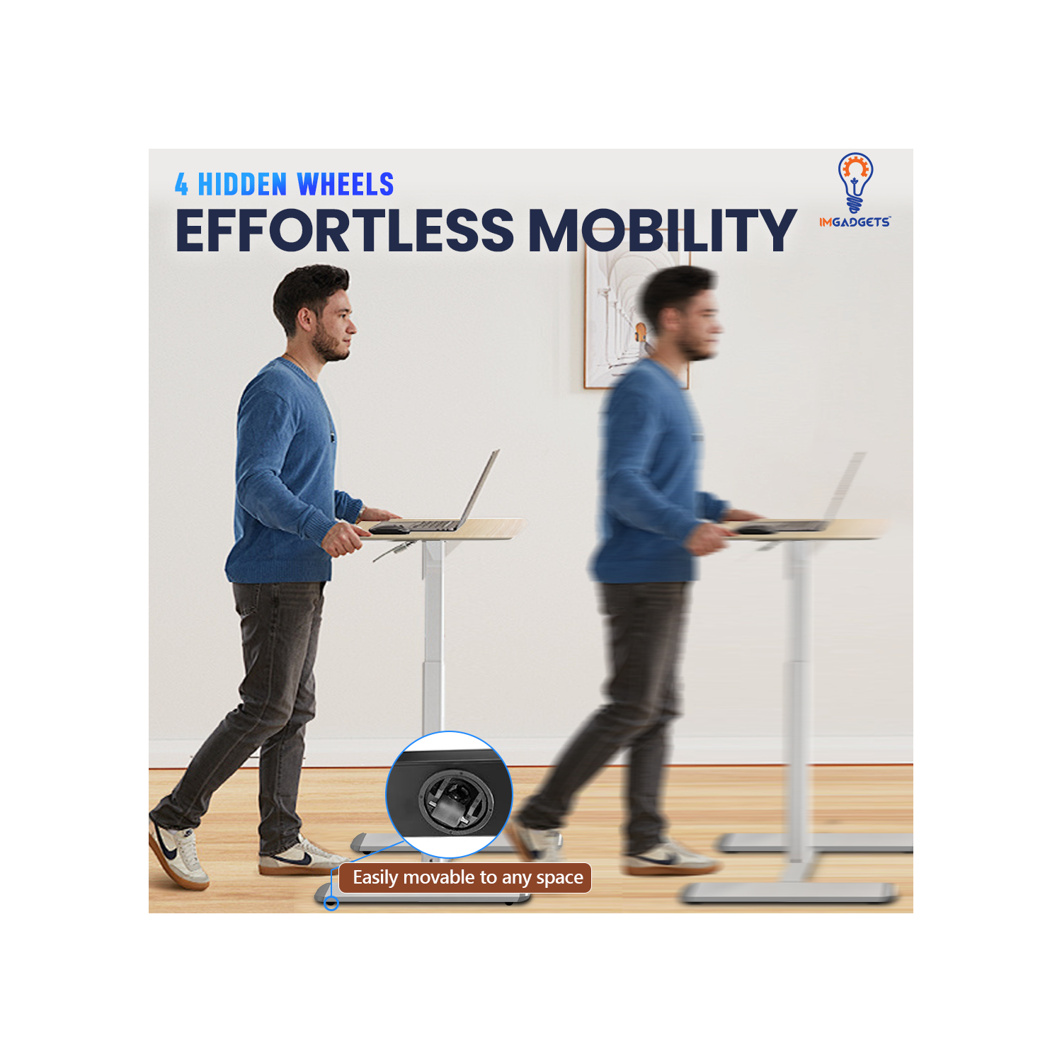 IMGadgets Height Adjustable Desk 80x40 cm | Standing Desk for Work and Home | Overbed C - Table Height Adjustable Desk Max Height 103 cm (FREE