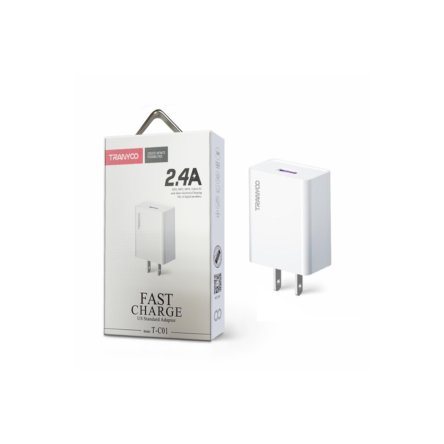 Wall Charger TRANYOO Quick Charge QC 2.4A Universal Super Fast USB 18W for Galaxy S20 S21 S22 S8 S9 S10 S10e Plus Note 8 9 10 20 A5 A8, A A71 Cell