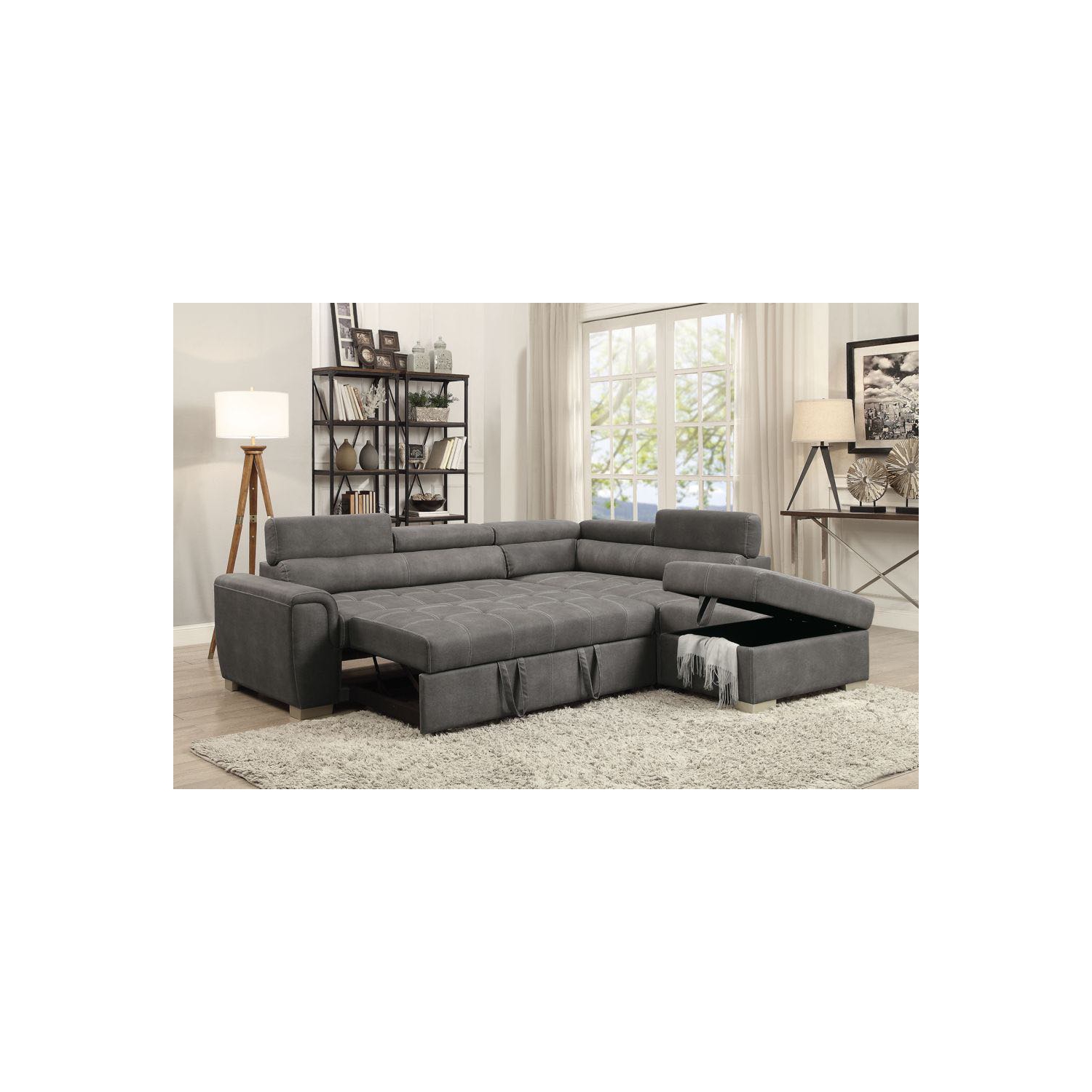CAROLINA - FABRIC SECTIONAL WITH PULL OUT BED WITH ADJUSTABLE HEADREST