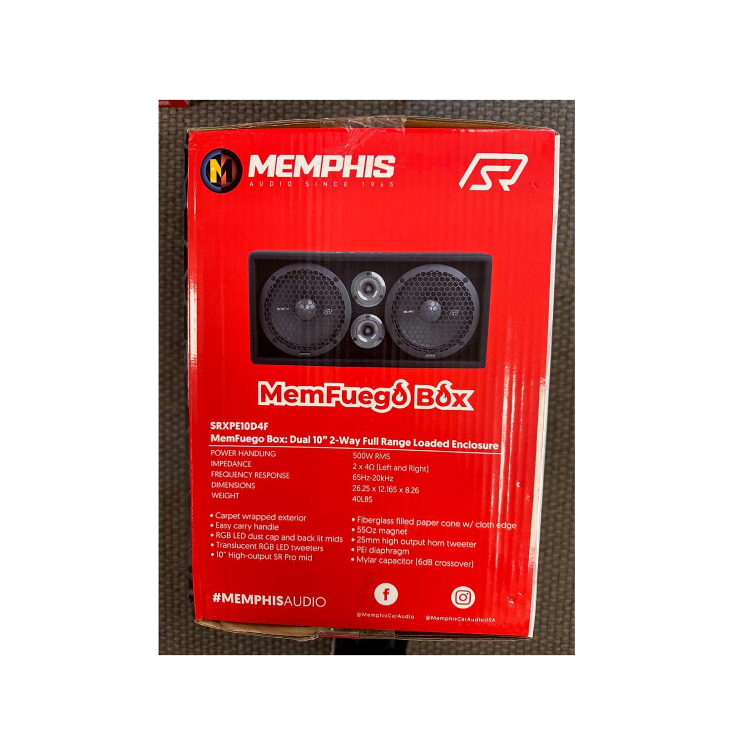 MEMPHIS AUDIO SRXPE10D4F MEMFUEGO BOX WITH DUAL 10” 2WAY FULL RANGE LOADED ENCLOSURE
