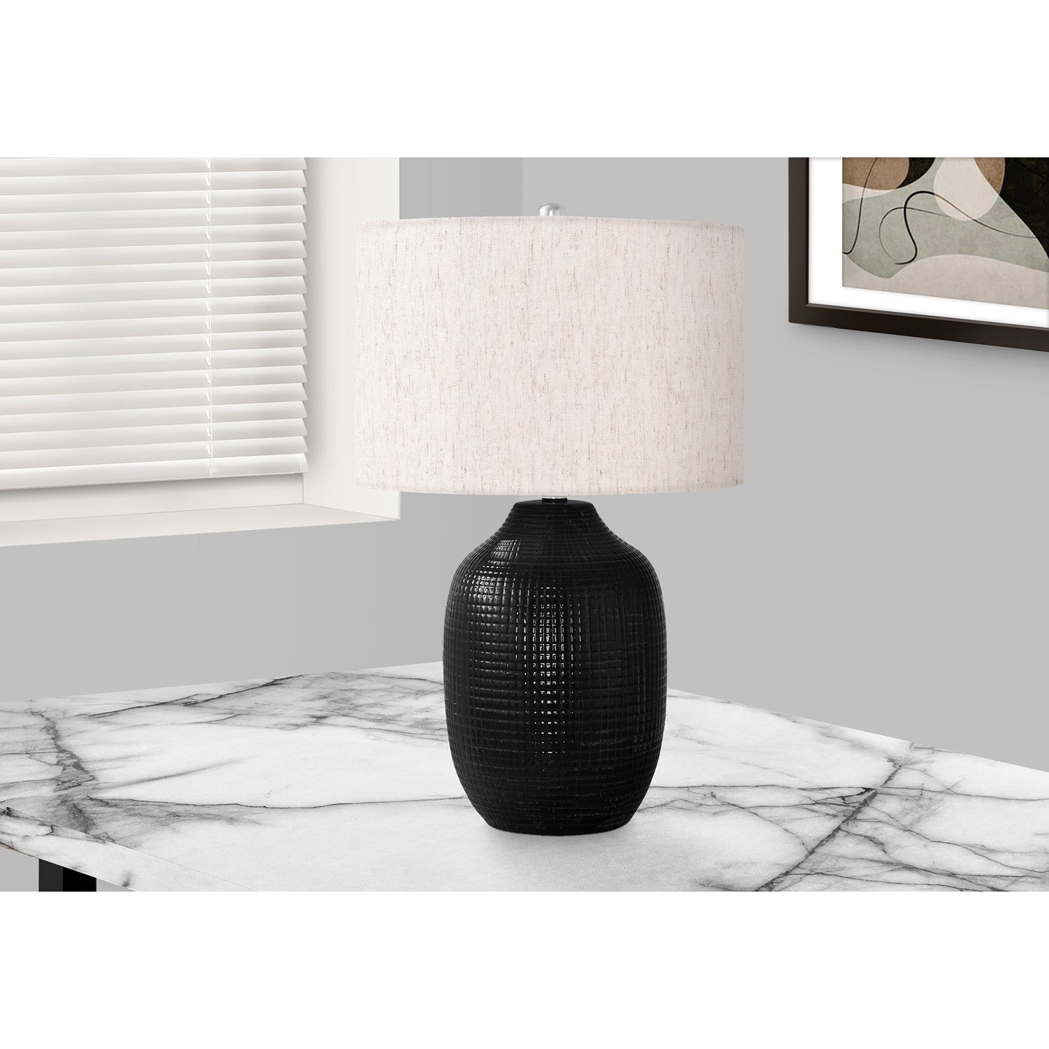 Monarch Specialties I 9705 - Lighting, 26"H, Table Lamp, Black Ceramic, Ivory / Cream Shade, Contemporary, Modern