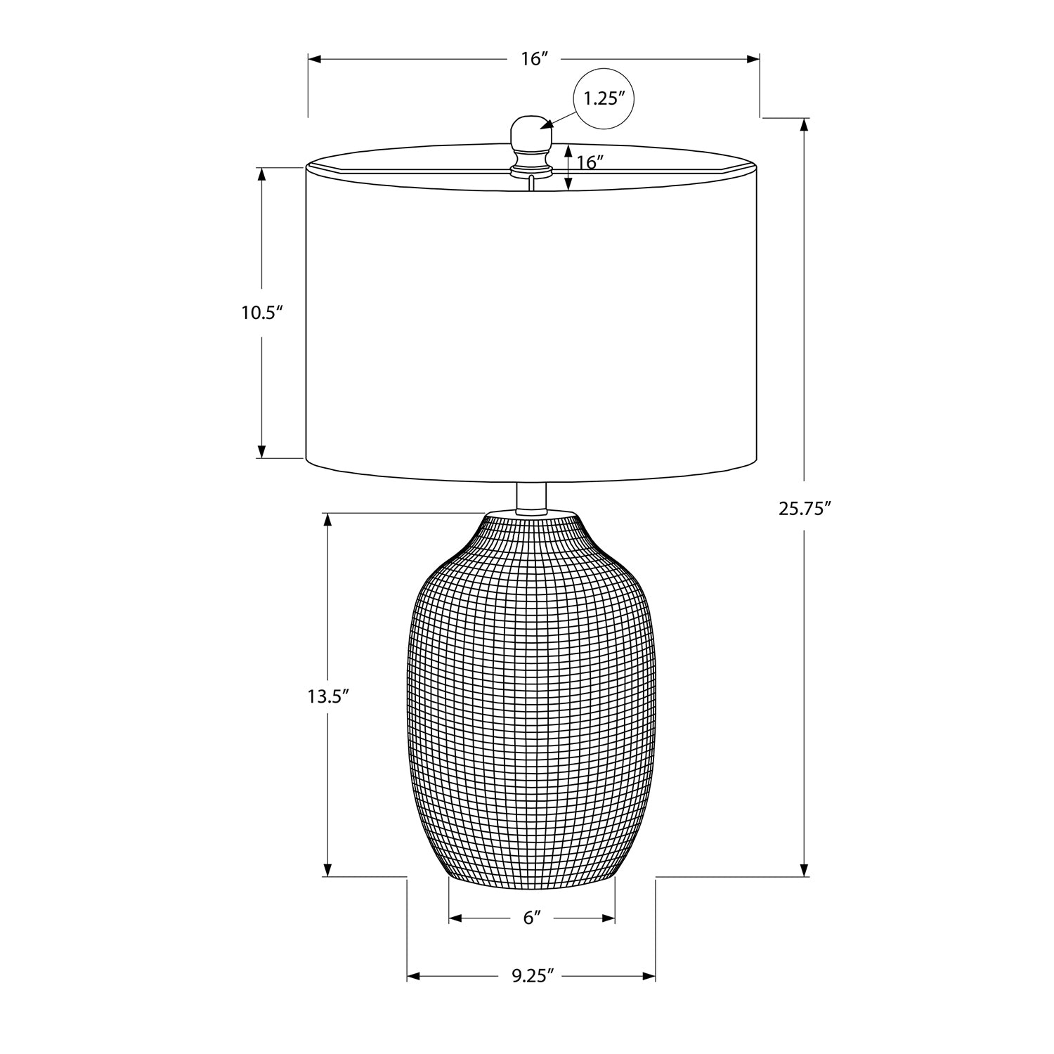 Monarch Specialties I 9705 - Lighting, 26"H, Table Lamp, Black Ceramic, Ivory / Cream Shade, Contemporary, Modern