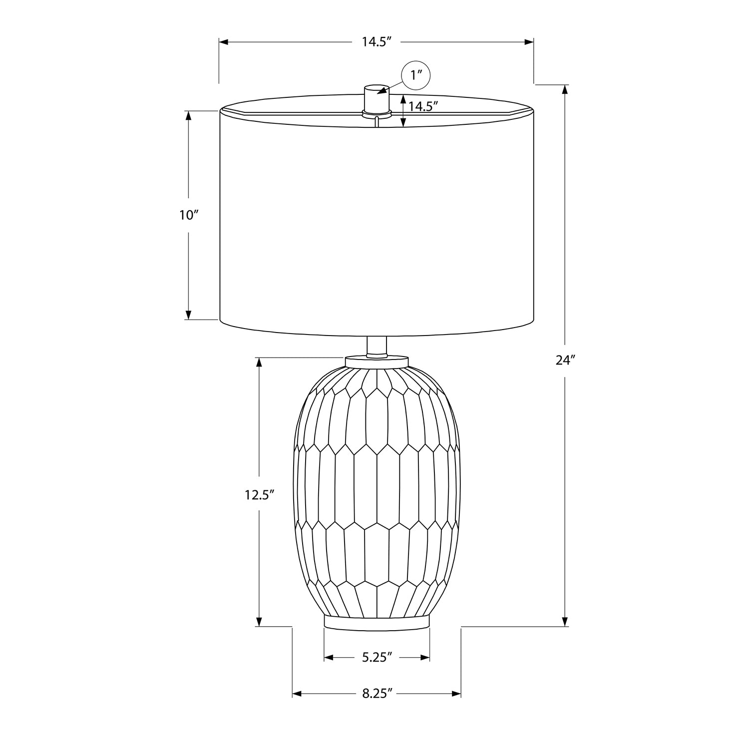 Monarch Specialties I 9720 - Lighting, 24"H, Table Lamp, Cream Resin, Ivory / Cream Shade, Transitiona