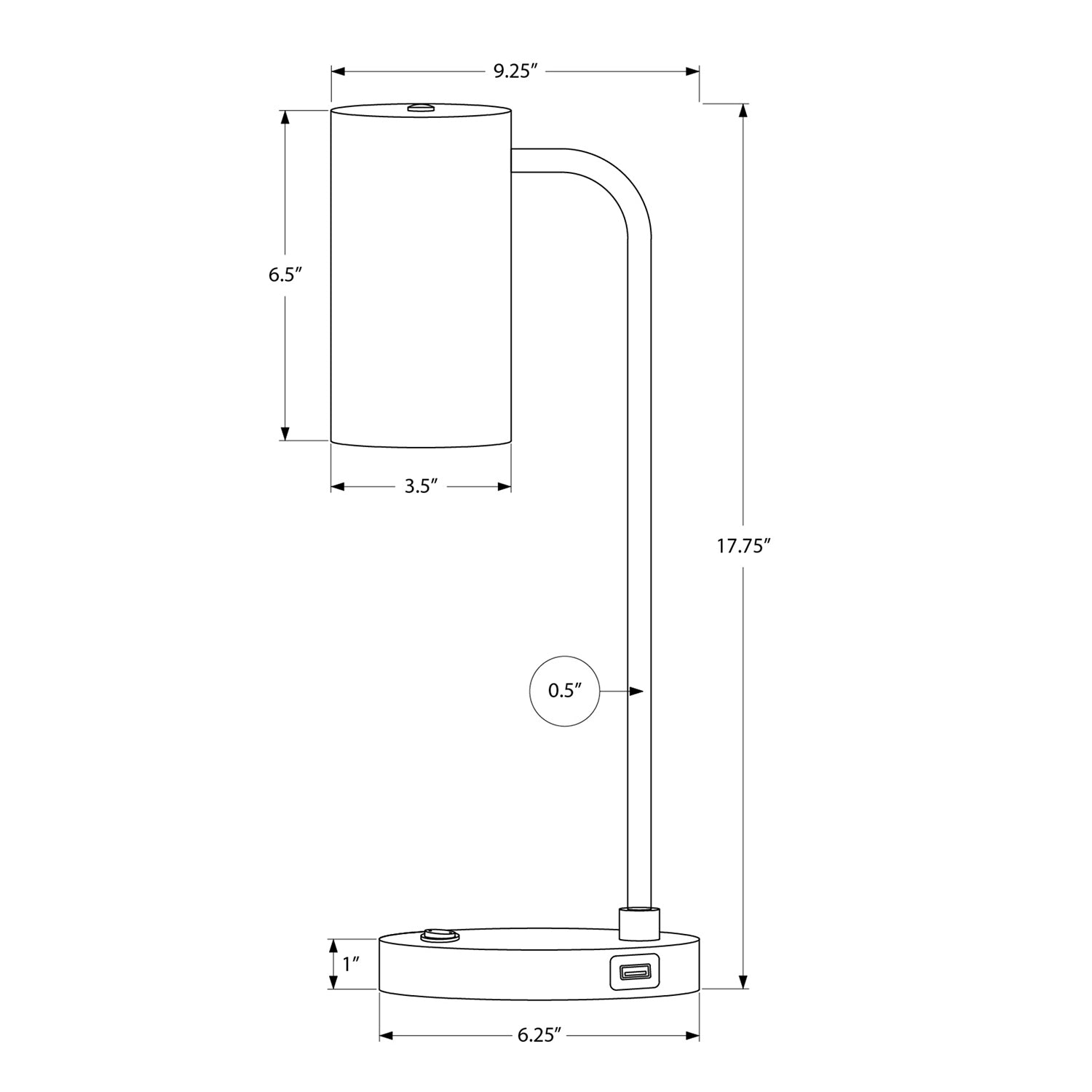 Monarch Specialties I 9645 - Lighting, 18"H, Table Lamp, Usb Port Included, Grey Metal, Grey Shade, Modern