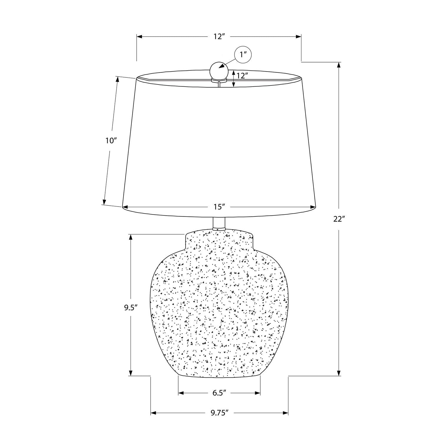 Monarch Specialties I 9732 - éclairage, 22 haut., lampe de table, béton crème, ivoire/abat-jour crème, moderne