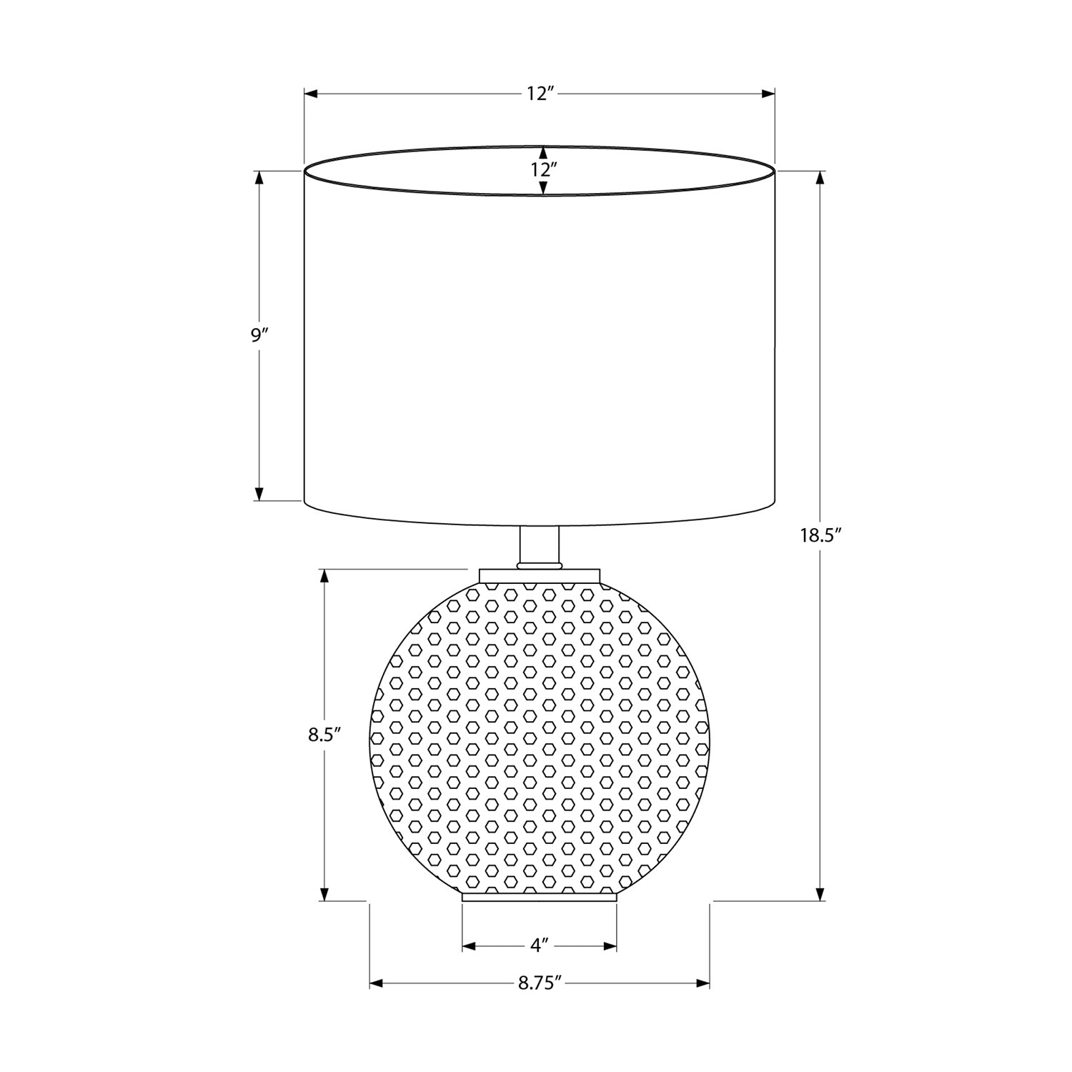 Monarch Specialties I 9653 - Lighting, 19"H, Table Lamp, Grey Resin, Ivory / Cream Shade, Modern