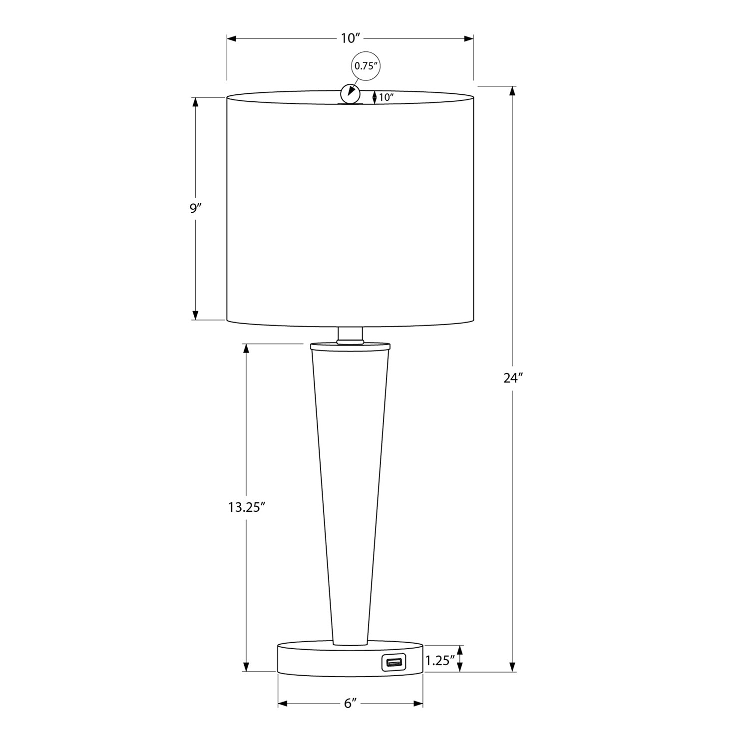 Monarch Specialties I 9642 - Lighting, Set Of 2, 24""H, Table Lamp, Usb Port Included, Nickel Metal, Grey Shade, Contemporary