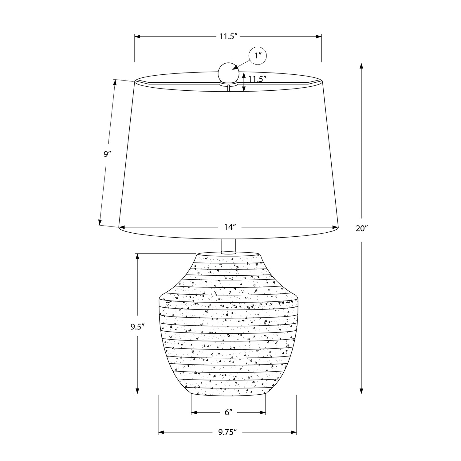 Monarch Specialties I 9730 - éclairage, 20 haut., lampe de table, béton crème, ivoire/abat-jour crème, moderne