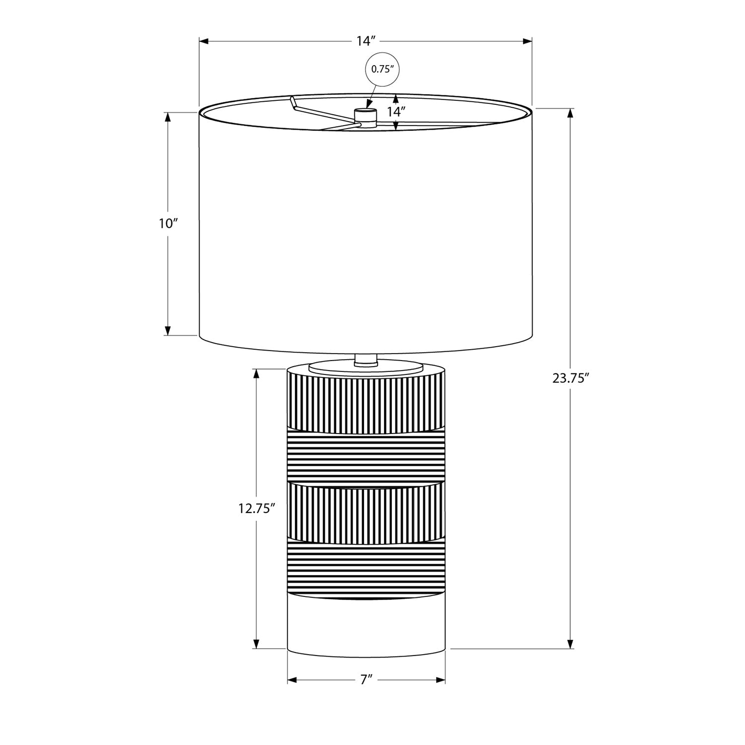 Monarch Specialties I 9619 - Lighting, 24"H, Table Lamp, Black Resin, Ivory / Cream Shade, Contemporary