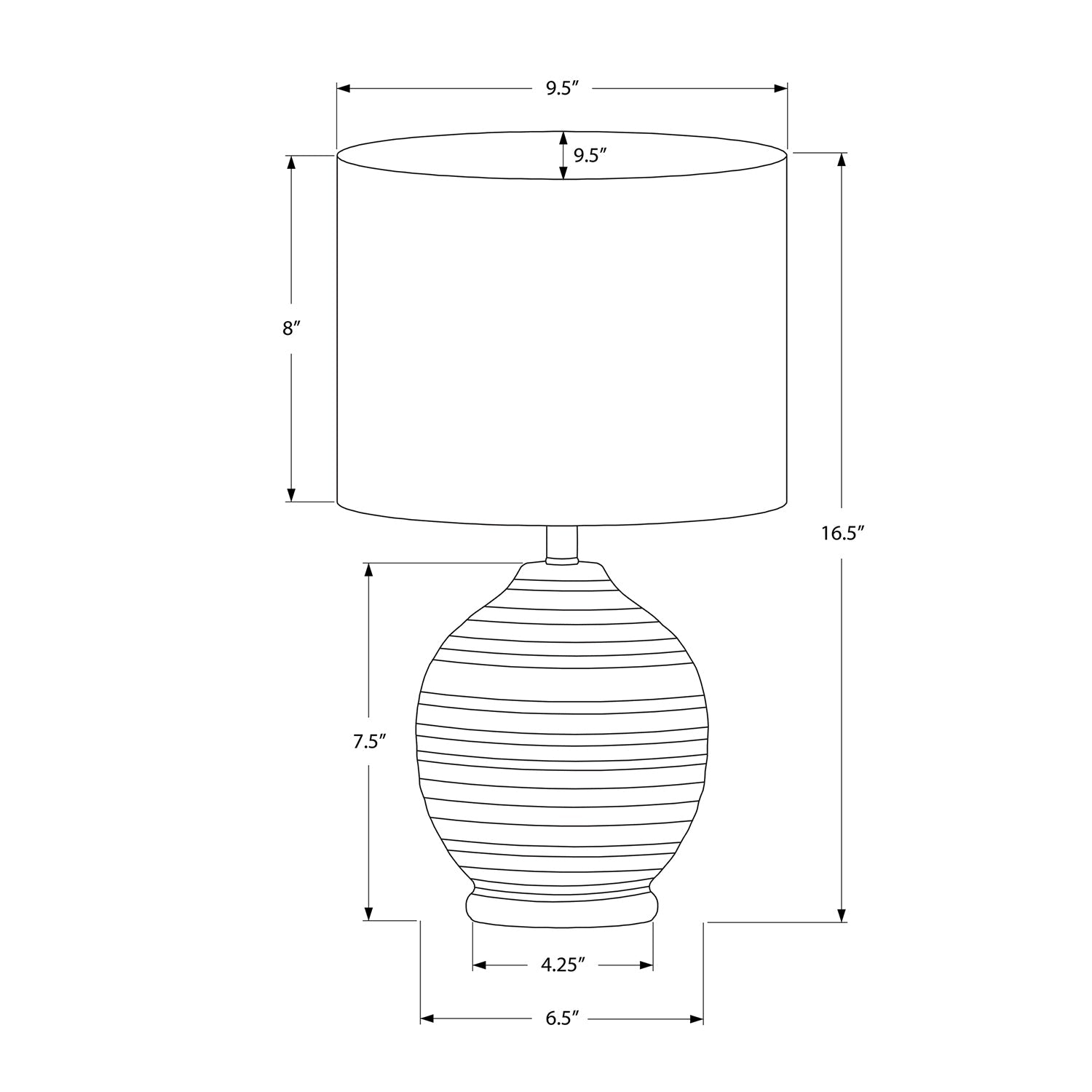 Monarch Specialties I 9739 - Lighting, 17"H, Table Lamp, Black Ceramic, Ivory / Cream Shade, Transitional