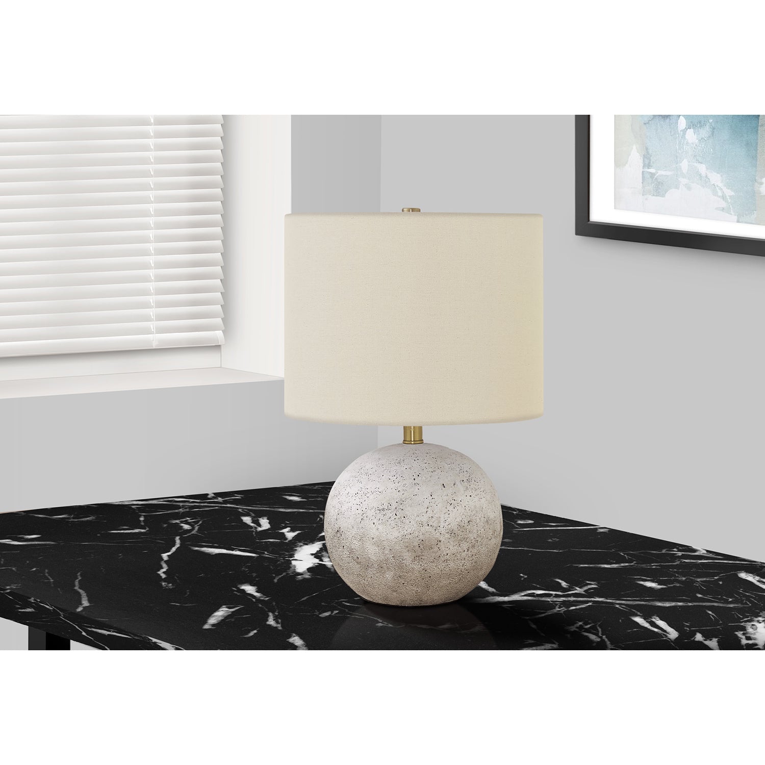 Monarch Specialties I 9717 - Lighting, 20"H, Table Lamp, Grey Concrete, Ivory / Cream Shade, Contemporary