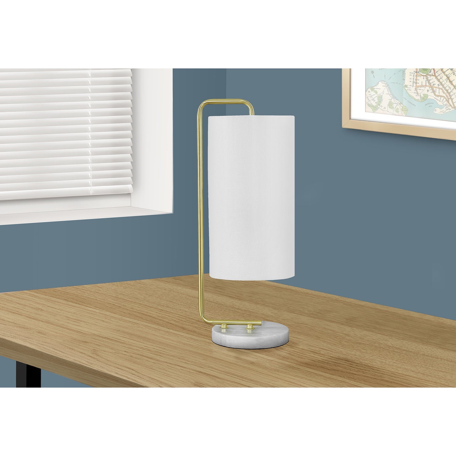 Monarch Specialties I 9636 - Lighting, 20"H, Table Lamp, White Marble, Ivory / Cream Shade, Contemporary