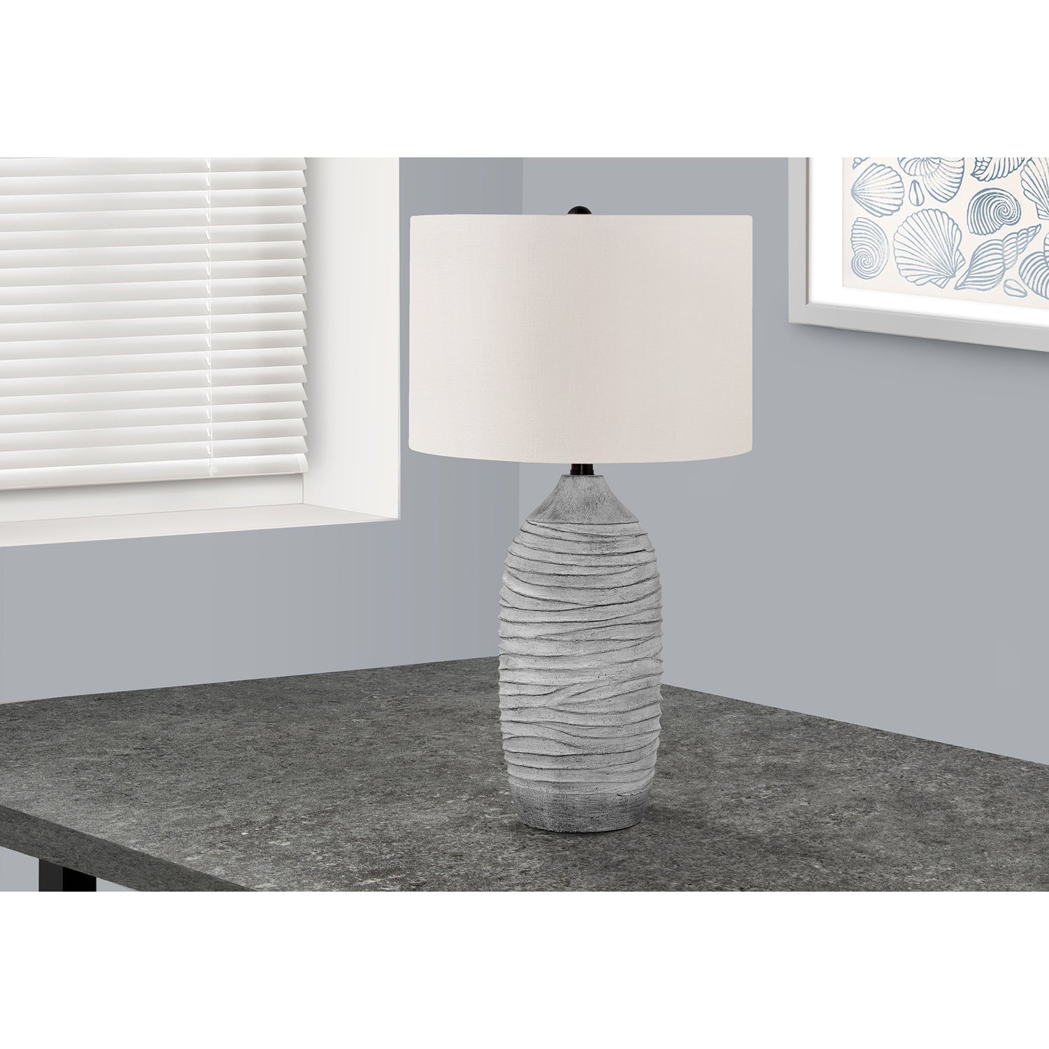 Monarch Specialties I 9723 - Lighting, 27"H, Table Lamp, Grey Resin, Ivory / Cream Shade, Modern