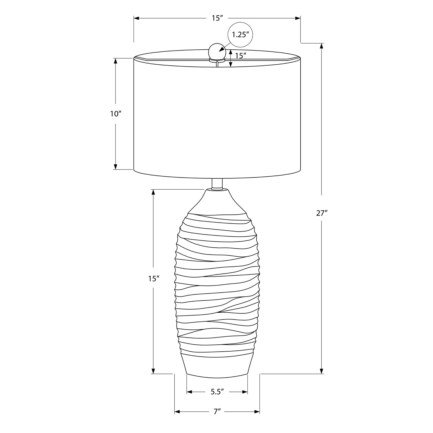 Monarch Specialties I 9723 - Lighting, 27"H, Table Lamp, Grey Resin, Ivory / Cream Shade, Modern