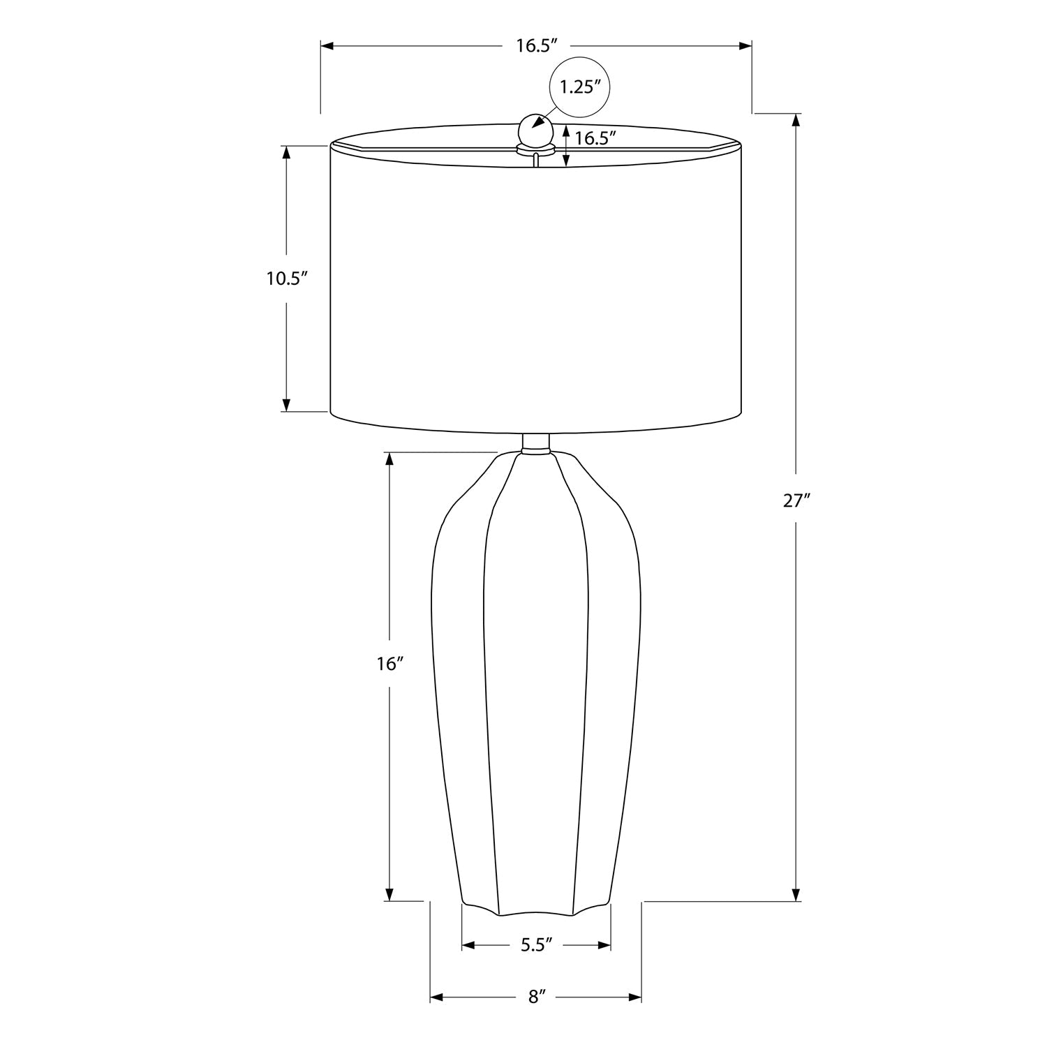 Monarch Specialties I 9731 - éclairage, 27 haut., lampe de table, céramique crème, abat-jour ivoire/crème, moderne