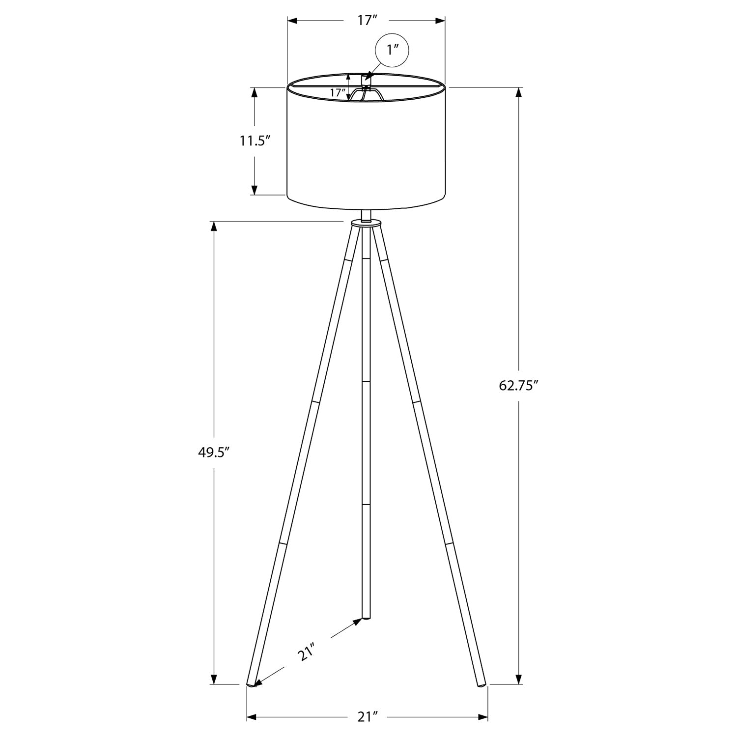 Monarch Specialties I 9736 - éclairage, 63 haut., lampadaire, laiton métal, ivoire/abat-jour crème, contemporain