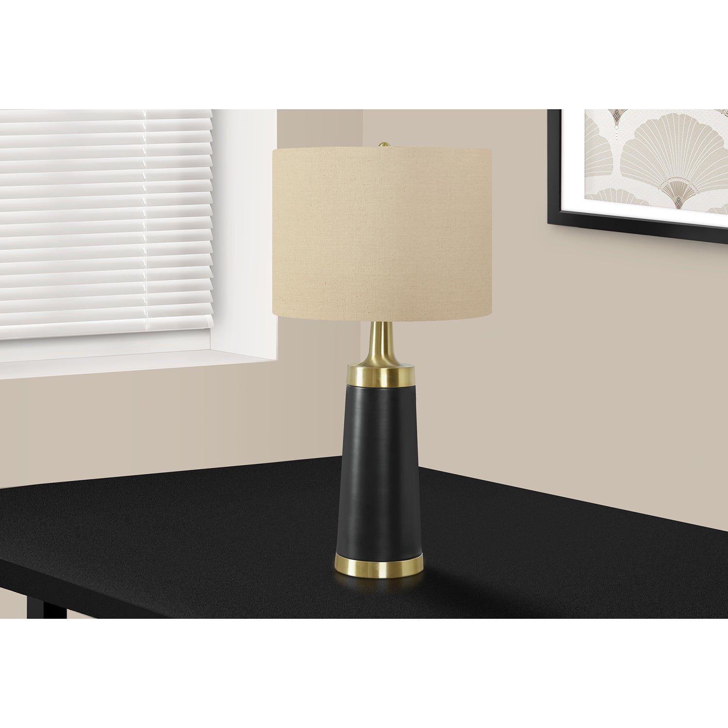 Monarch Specialties I 9623 - Lighting, 28"H, Table Lamp, Black Metal, Beige Shade, Contemporary