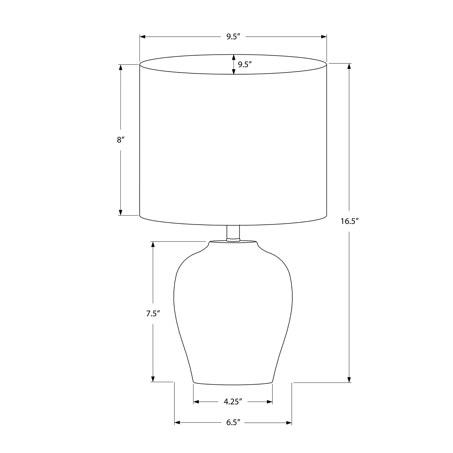 Monarch Specialties I 9738 - Lighting, 17"H, Table Lamp, Black Ceramic, Ivory / Cream Shade, Transitiona
