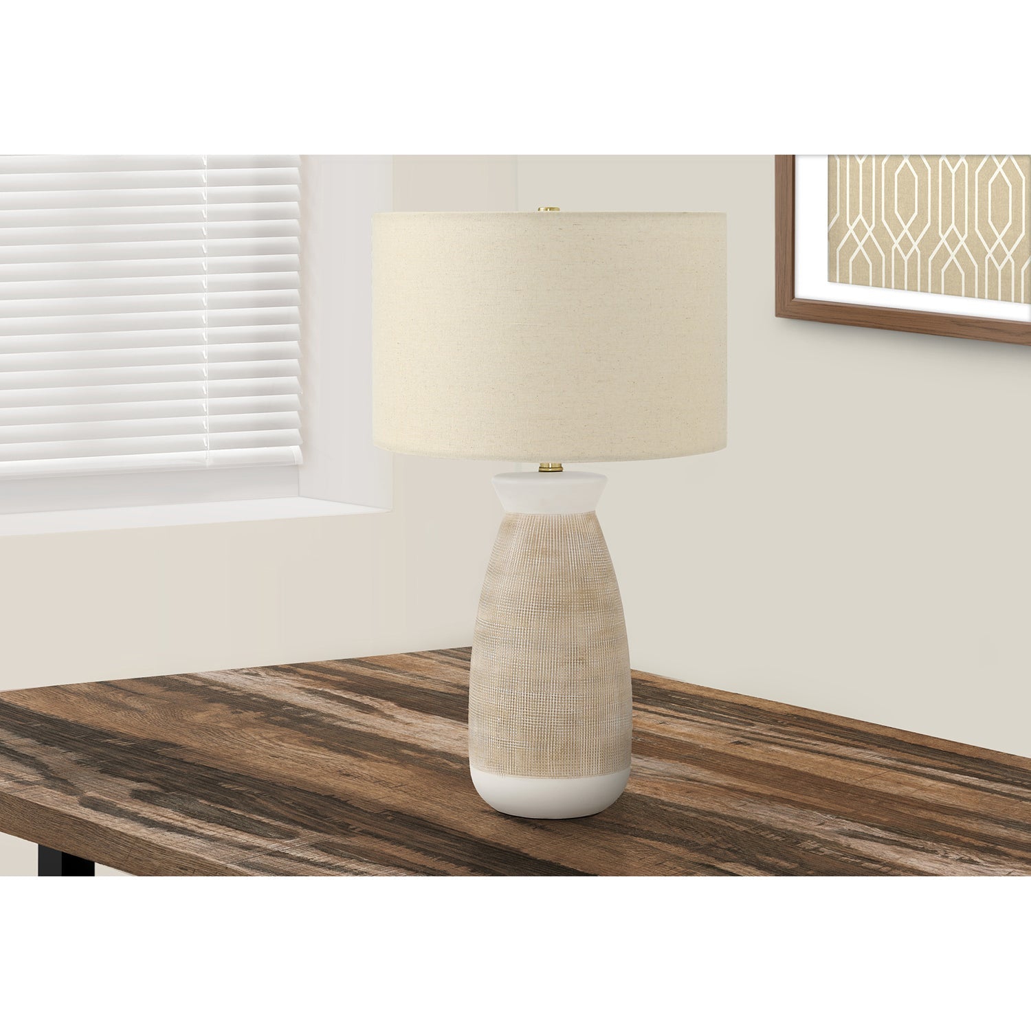 Monarch Specialties I 9724 - Lighting, 27"H, Table Lamp, Cream Ceramic, Beige Shade, Contemporary