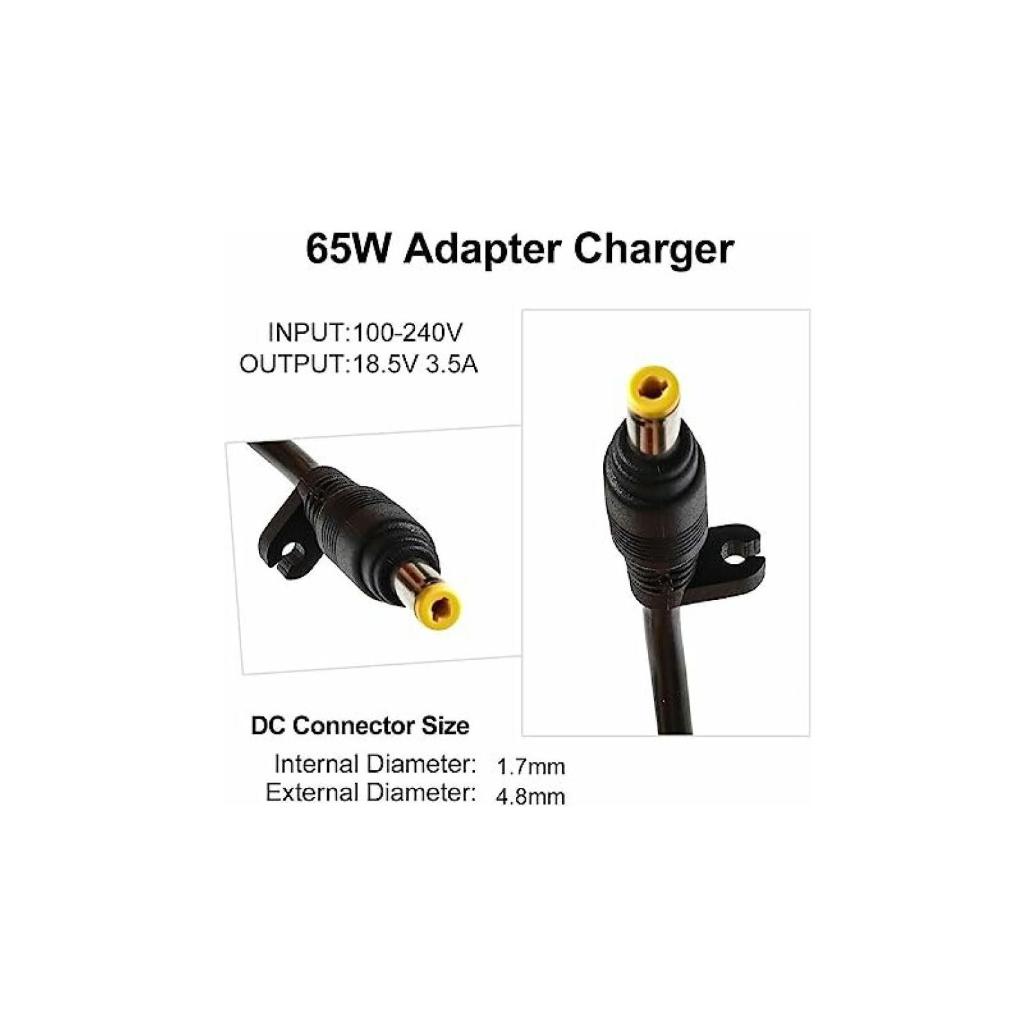 Refurbished Original HP Laptop Charger 65W (18.5V, 3.5A ) 4.8*1.7 mm connector Power Adapter Model PPP009H, PN: L89693-001