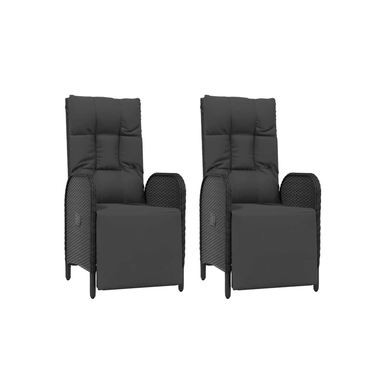 Chaises inclinables d'extérieur vidaXL avec coussins, 2 pièces en poly rotin noir