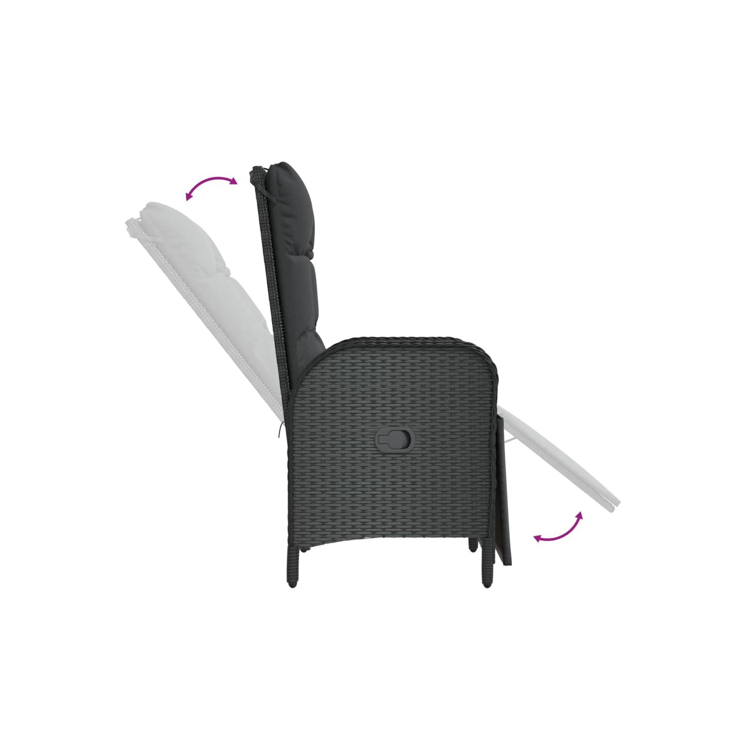 Chaises inclinables d'extérieur vidaXL avec coussins, 2 pièces en poly rotin noir