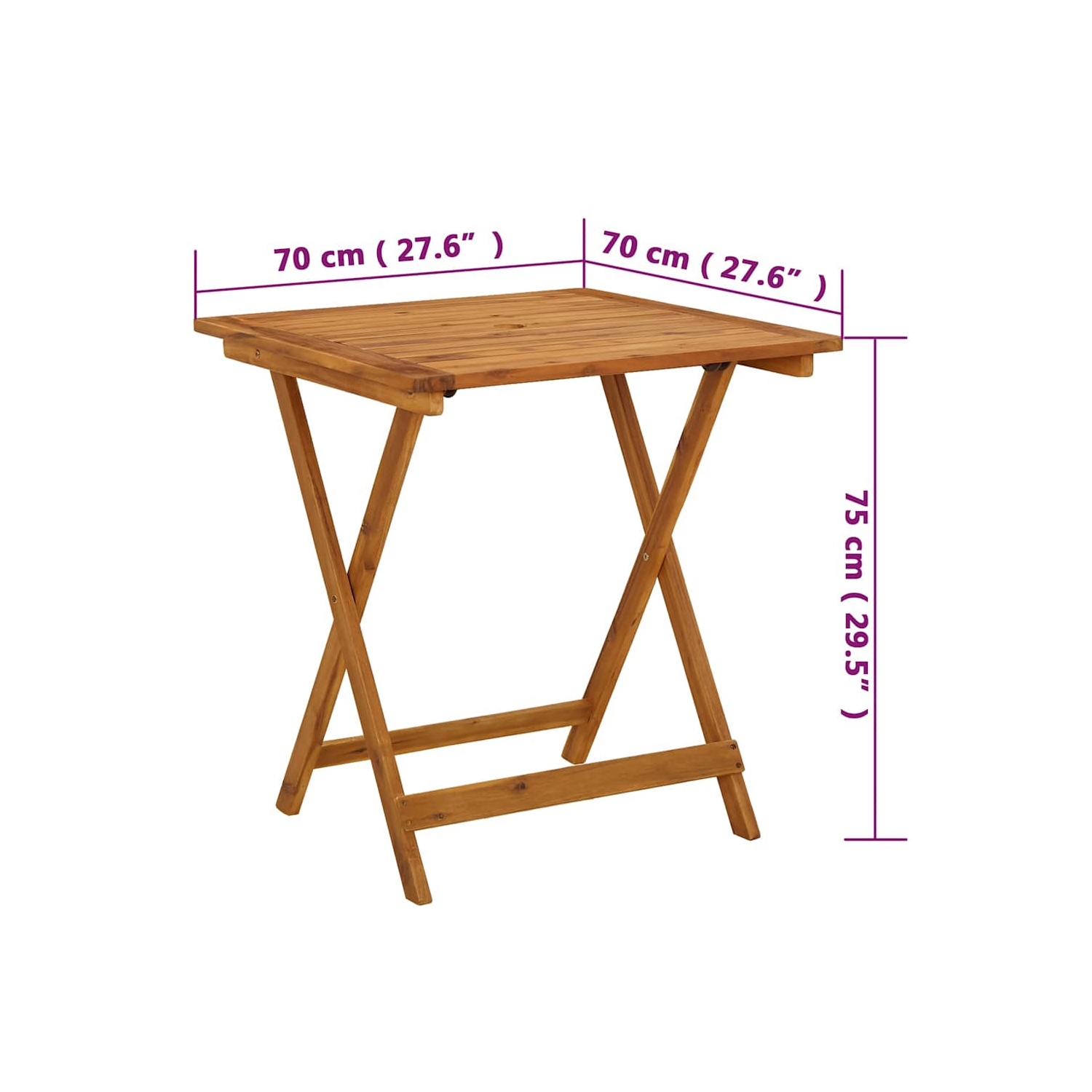 Table de jardin pliante vidaXL, table d'appoint ronde, résistante aux intempéries, bois massif, 27,6 x 27 5 x 6,29&nbsp;po