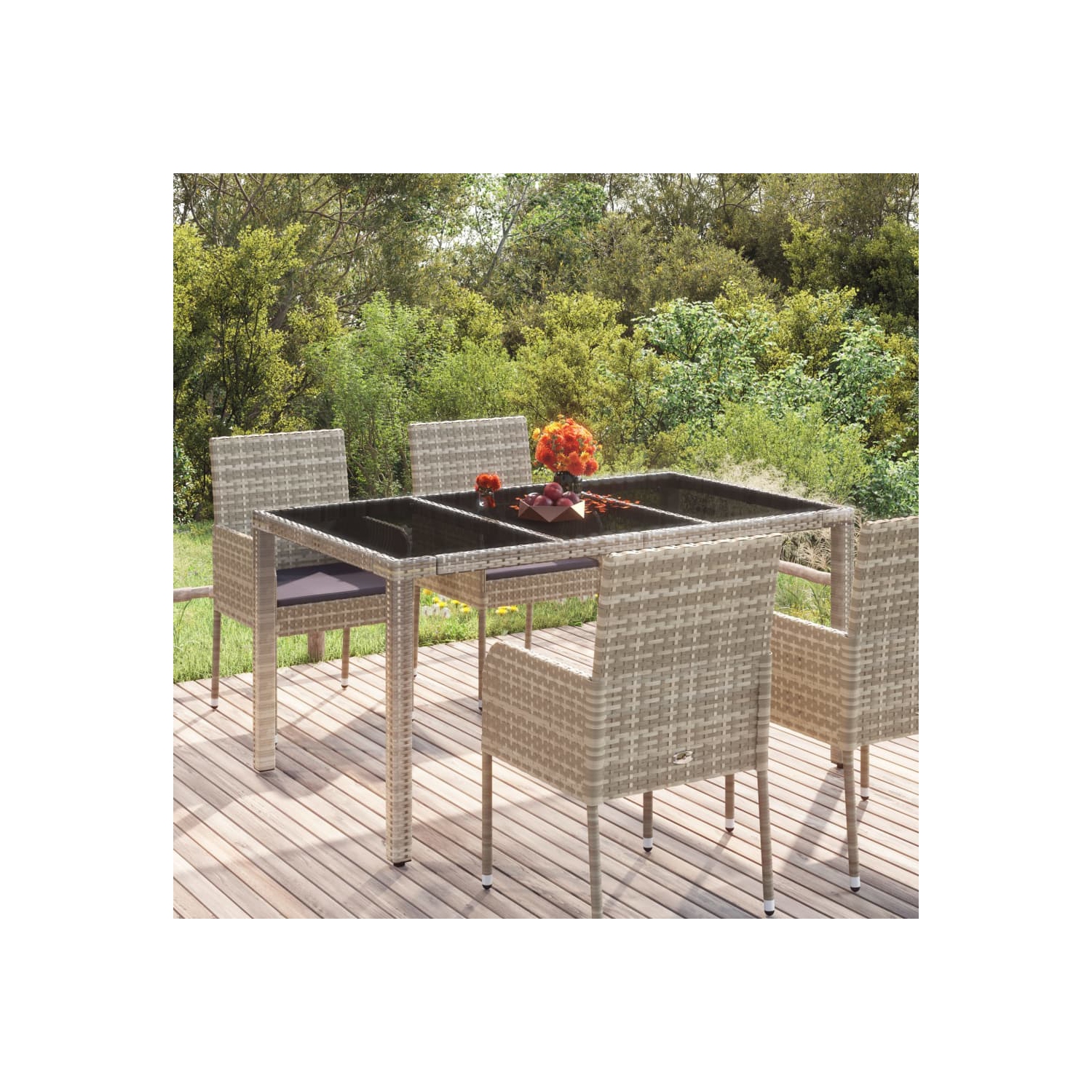 vidaXL Garden Table with Glass Top Grey 150x90x75 cm Poly Rattan