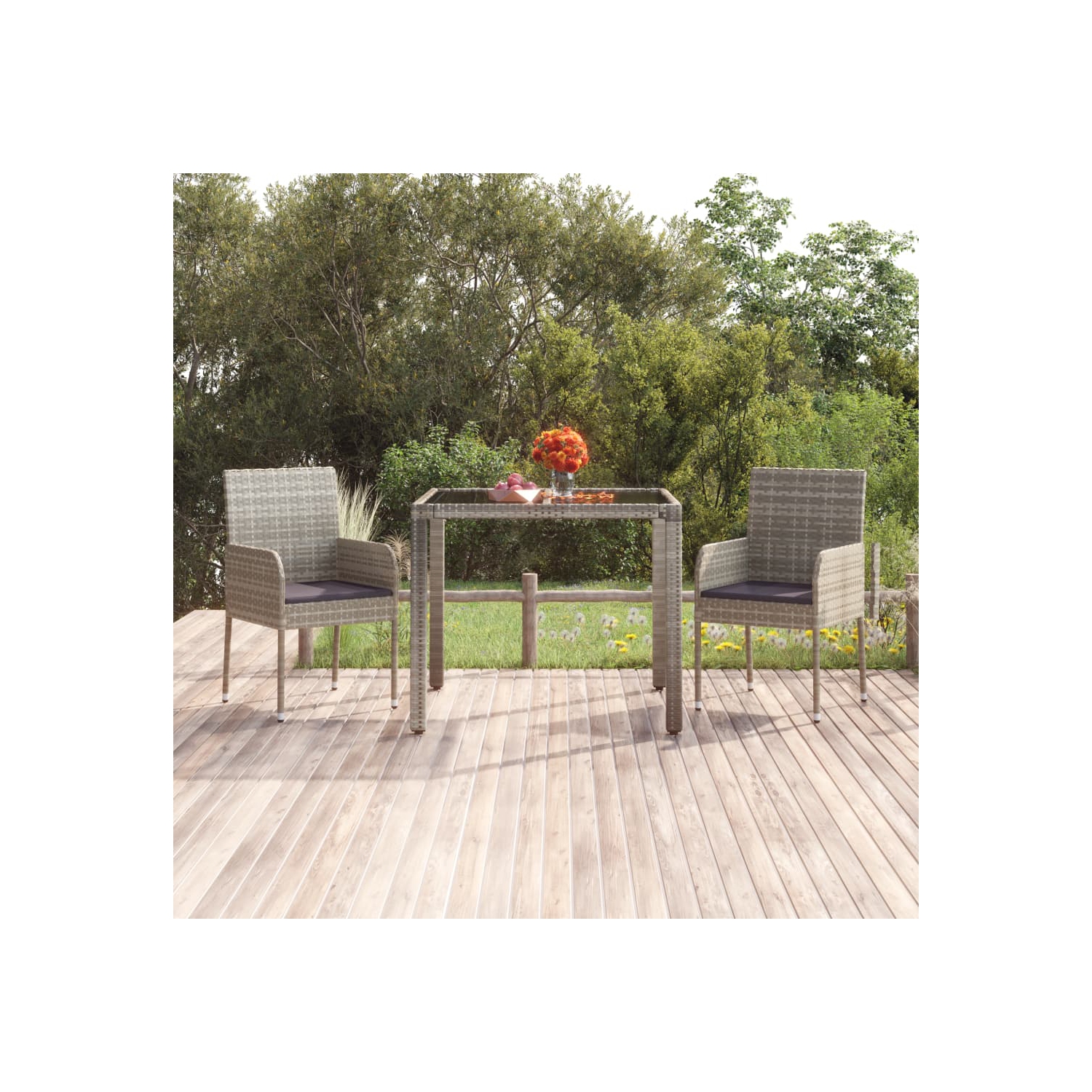 vidaXL Garden Table with Glass Top Grey 90x90x75 cm Poly Rattan