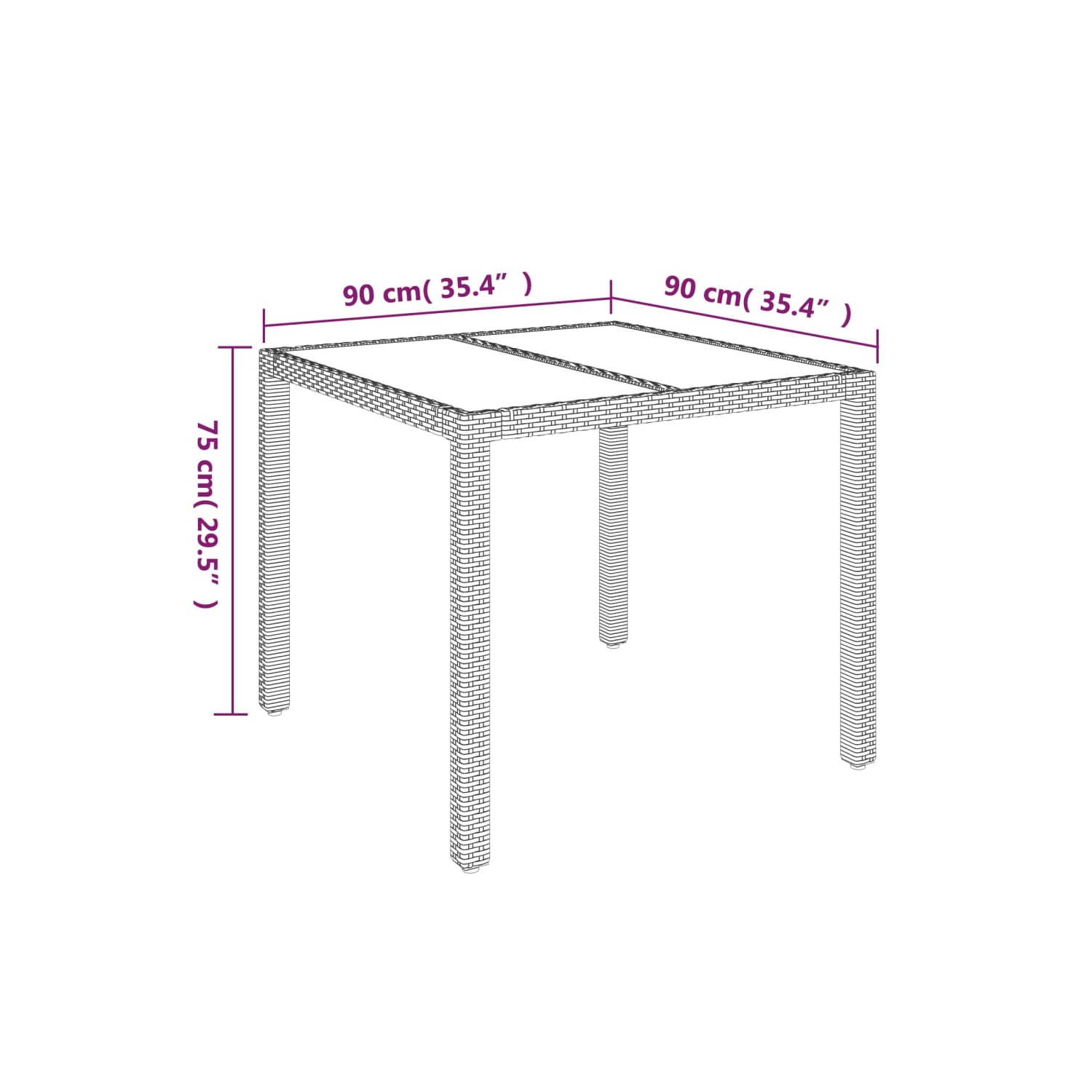 vidaXL Garden Table with Glass Top Grey 90x90x75 cm Poly Rattan