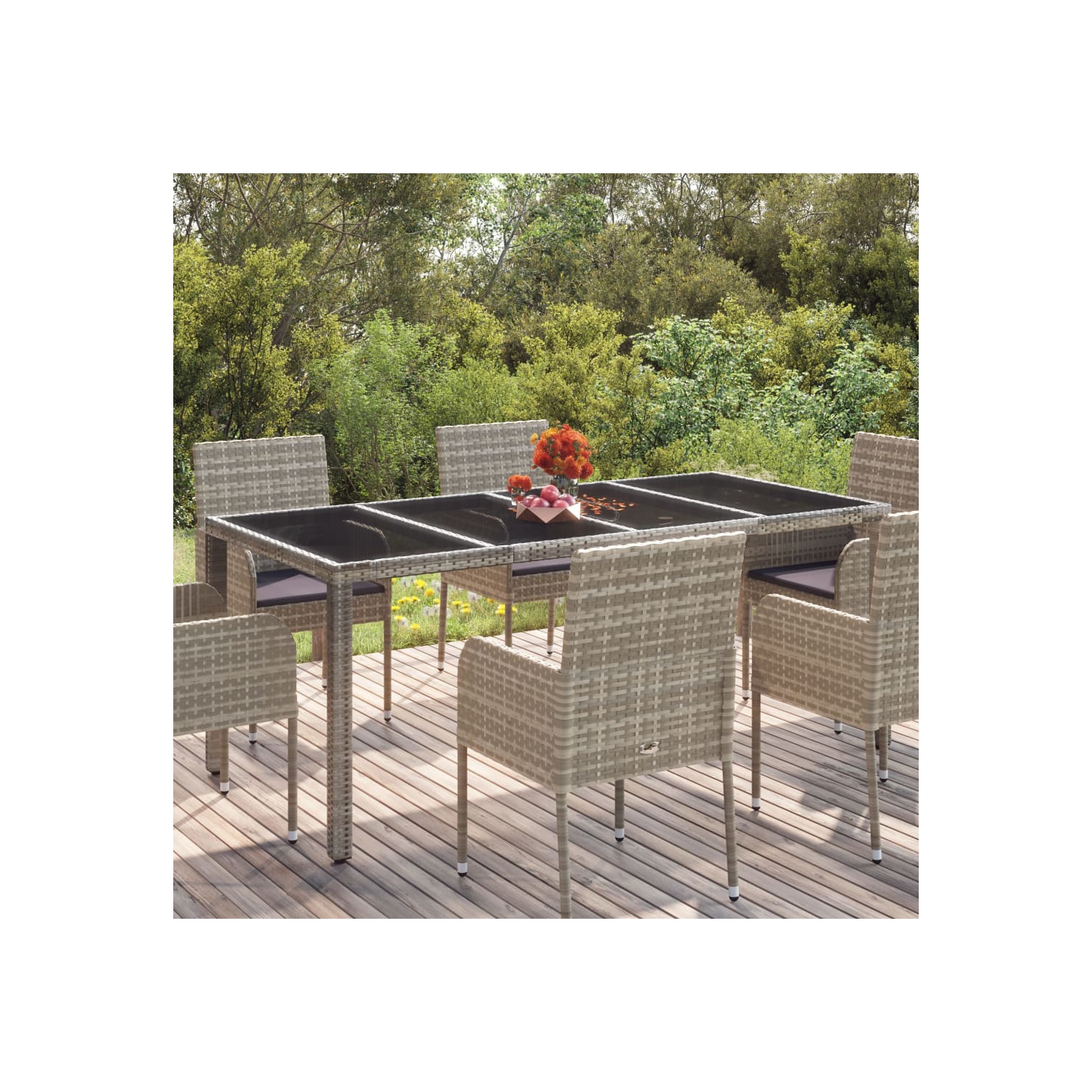 vidaXL Garden Table with Glass Top Grey 190x90x75 cm Poly Rattan