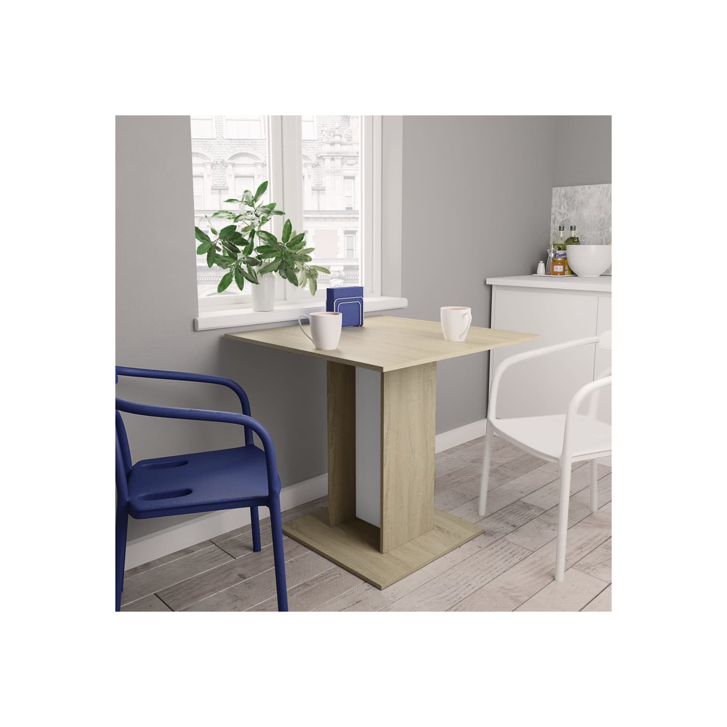 vidaXL Dining Table White and Sonoma Oak 31.5"x31.5"x29.5" Chipboard