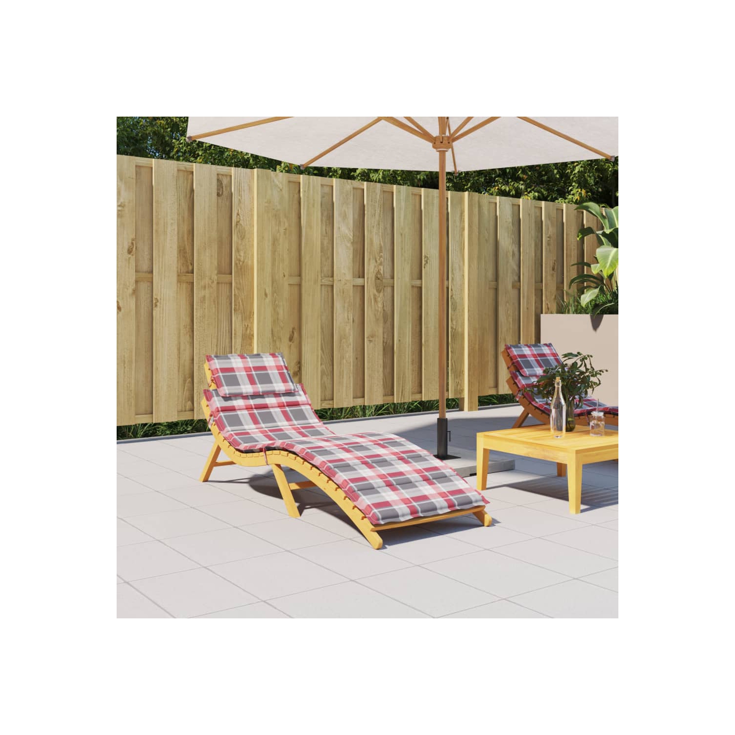 vidaXL Sun Lounger Cushion Red Check Pattern 186x58x4cm Oxford Fabric