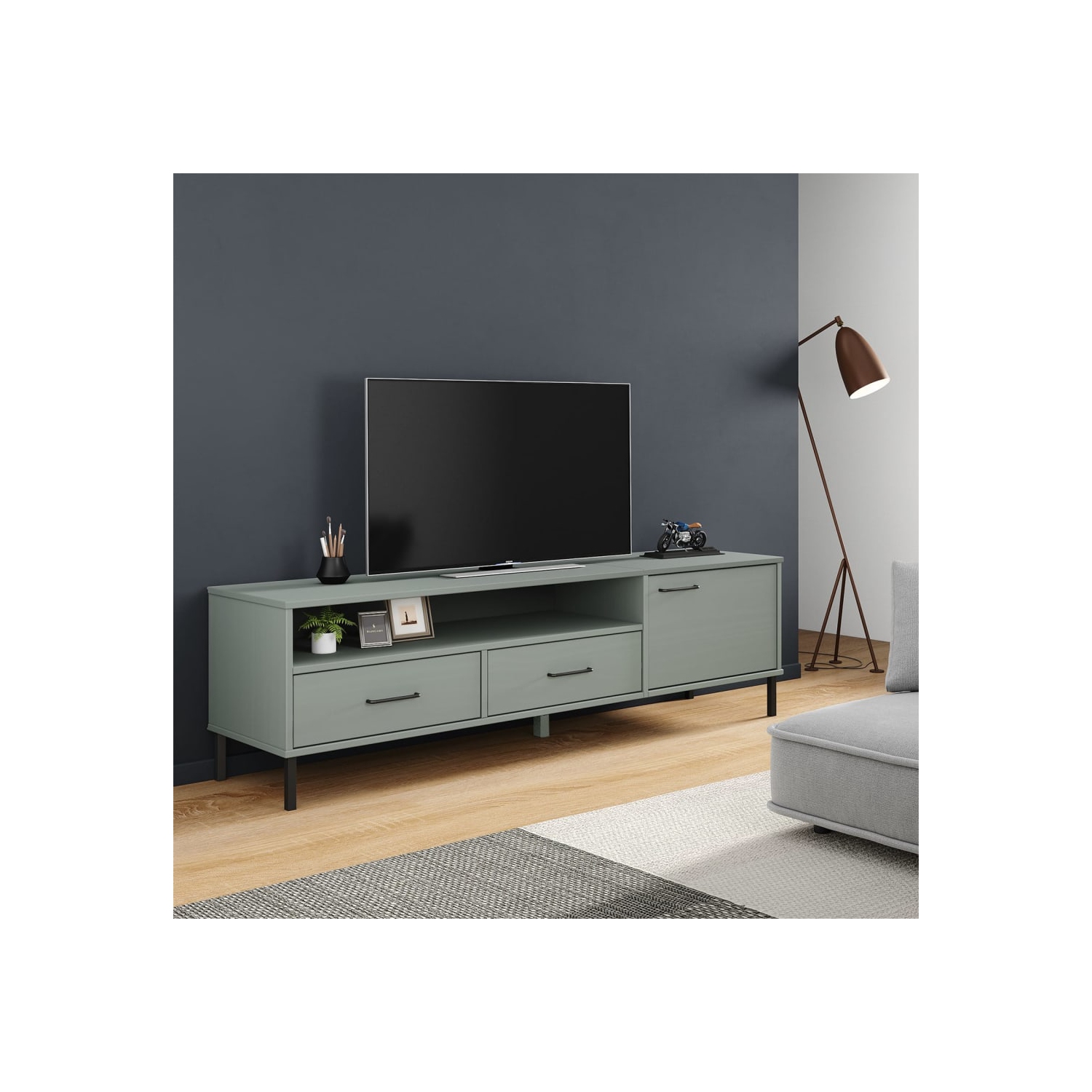 Meuble pour téléviseur avec pattes en métal et pieds en pin massif gris vidaXL