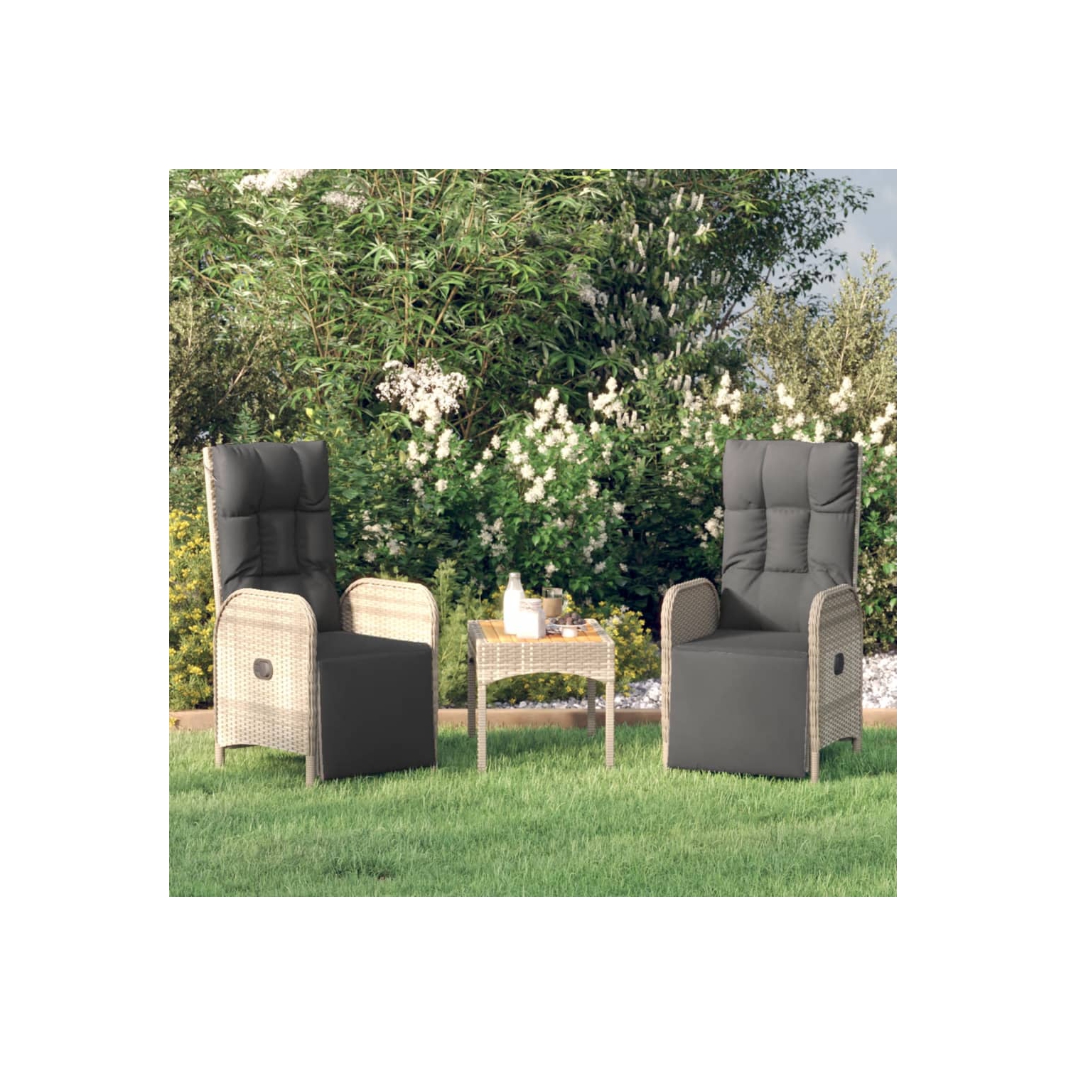 Chaises inclinables d'extérieur vidaXL avec coussins 2 pièces en poly rotin gris