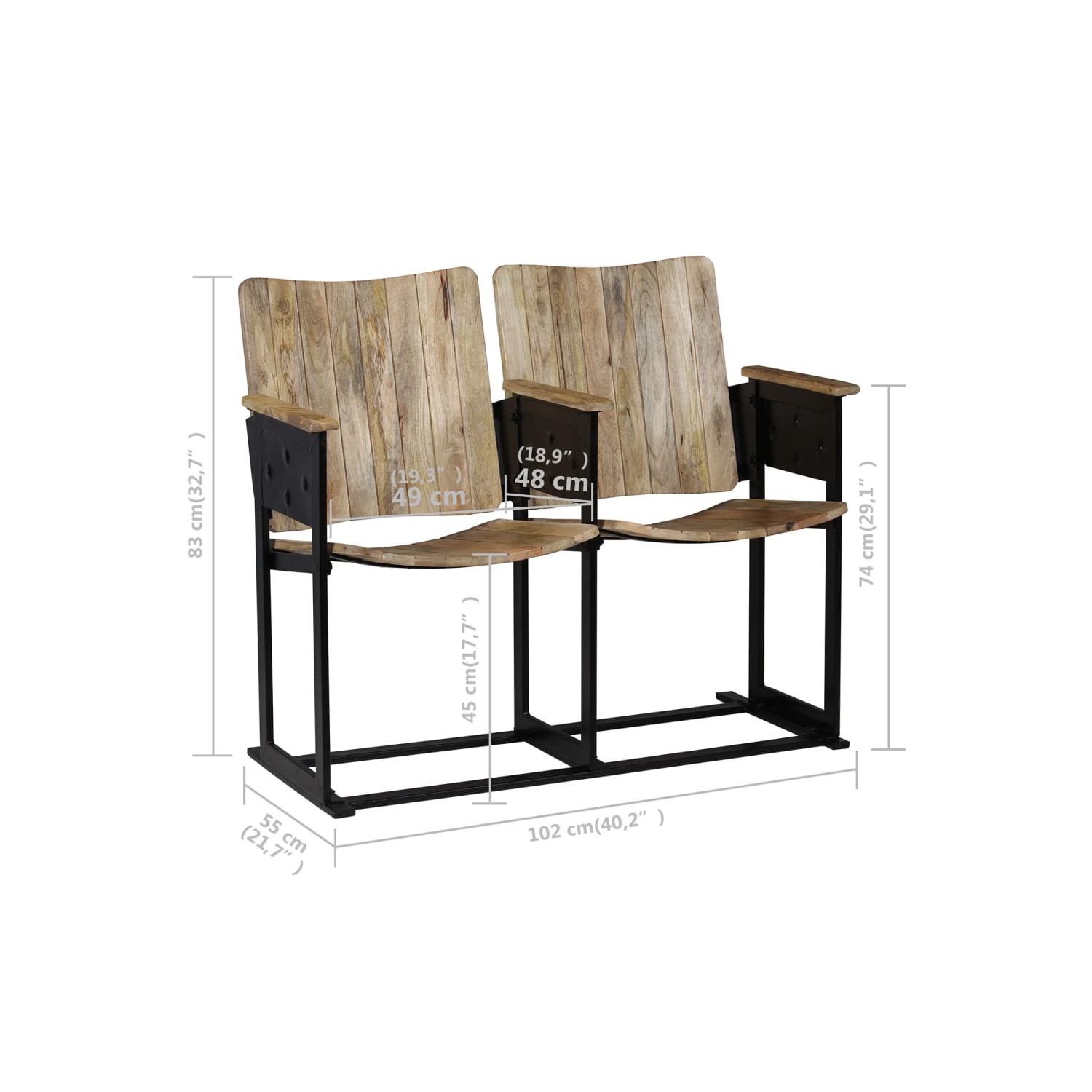 vidaXL 2-Seater Bench Solid Mango Wood and Steel