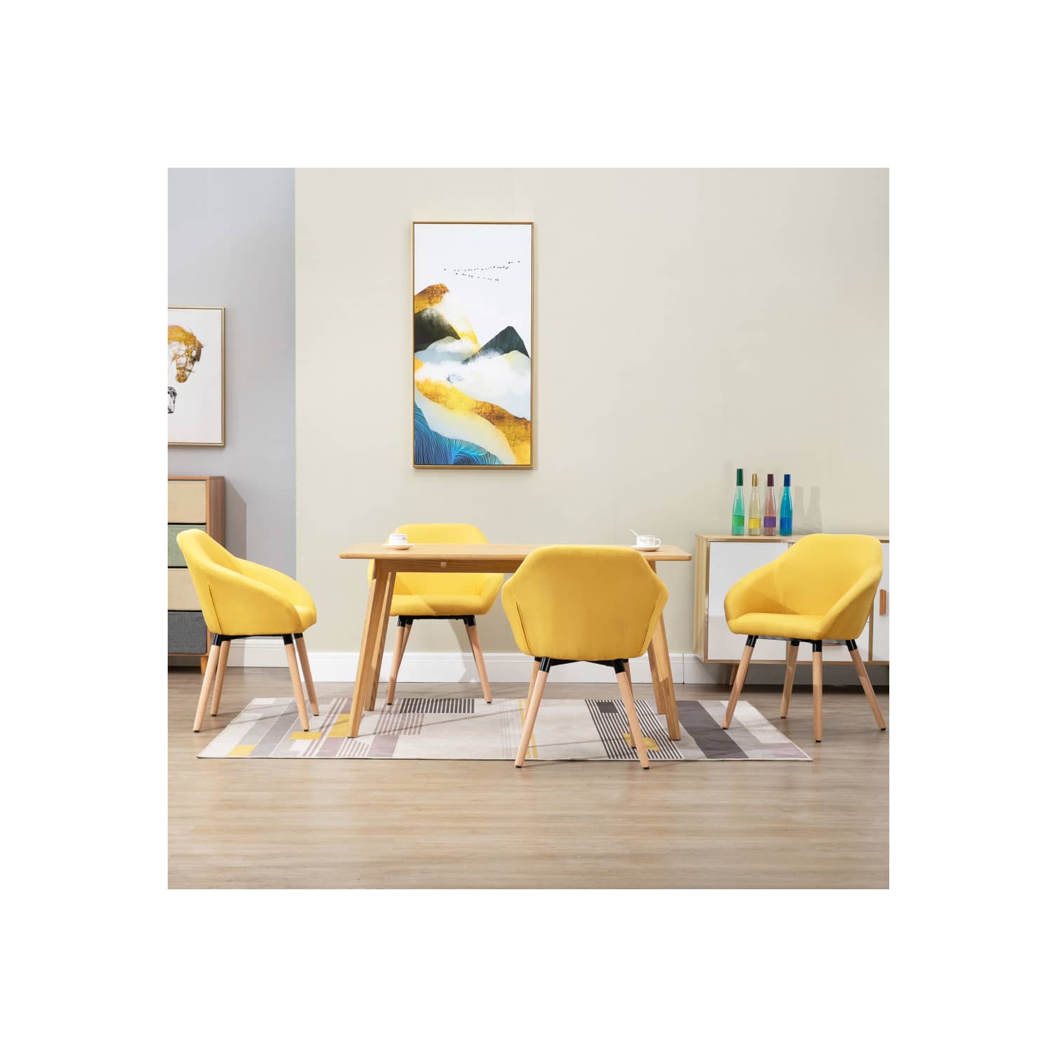 vidaXL Dining Chairs 4 pcs Yellow Fabric