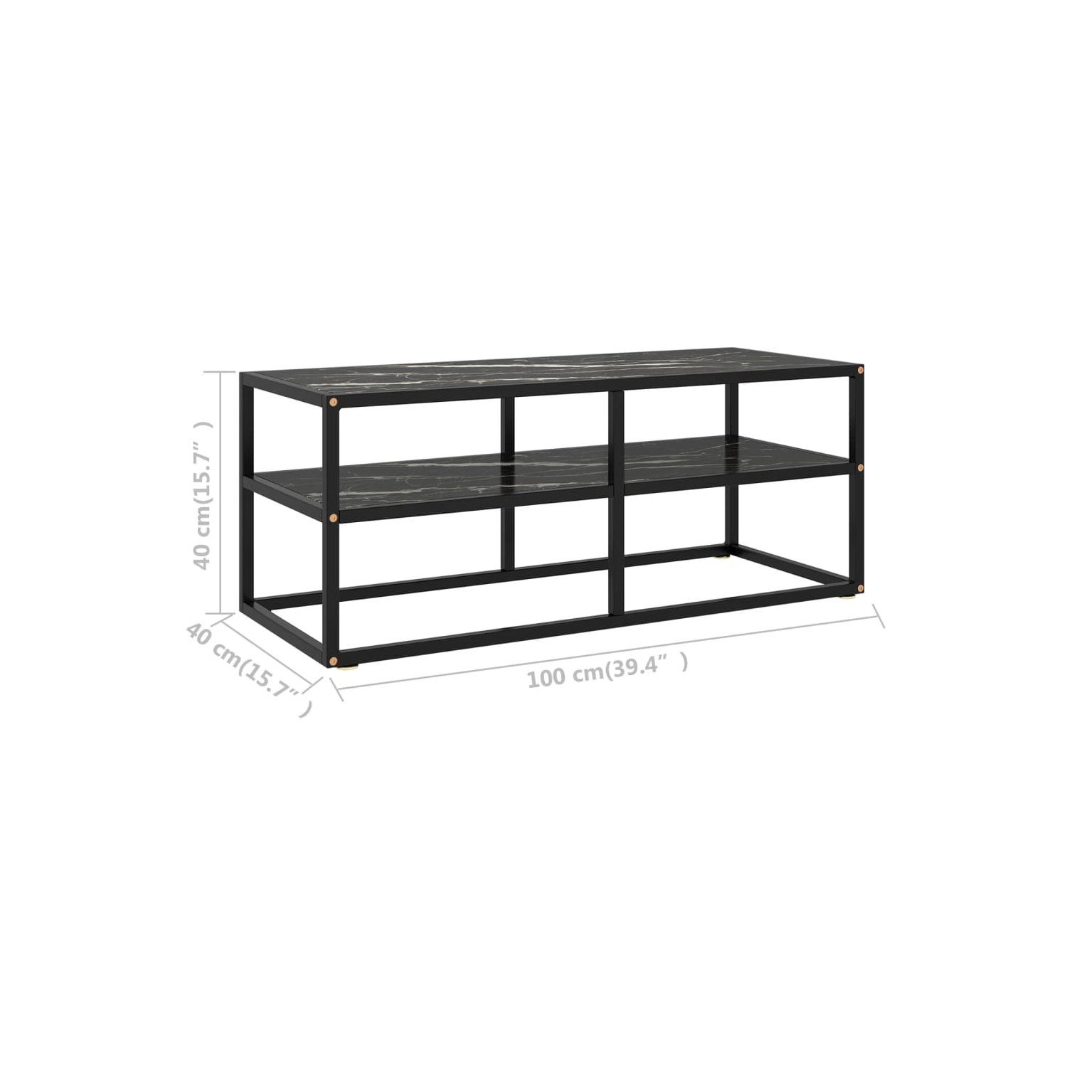 vidaXL TV Cabinet Black with Black Marble Glass 39.4"x15.7"x15.7"